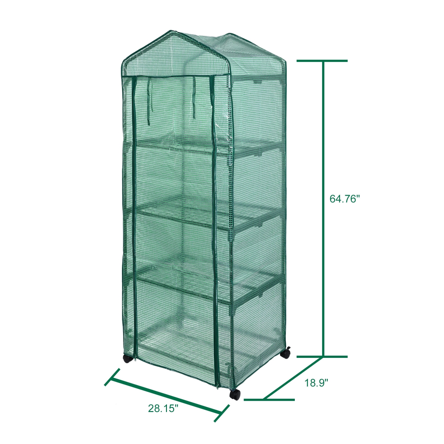 4 Tier Greenhouse Shelves with PE Cover and Wheels , 28 x 19 x 65 in Garden Green House for Outdoor Indoor Germination Seeding