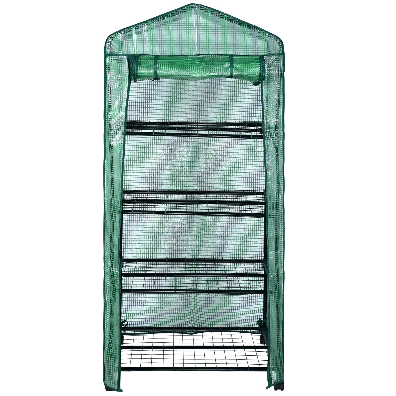 4 Tier Greenhouse Shelves with PE Cover and Wheels , 28 x 19 x 65 in Garden Green House for Outdoor Indoor Germination Seeding