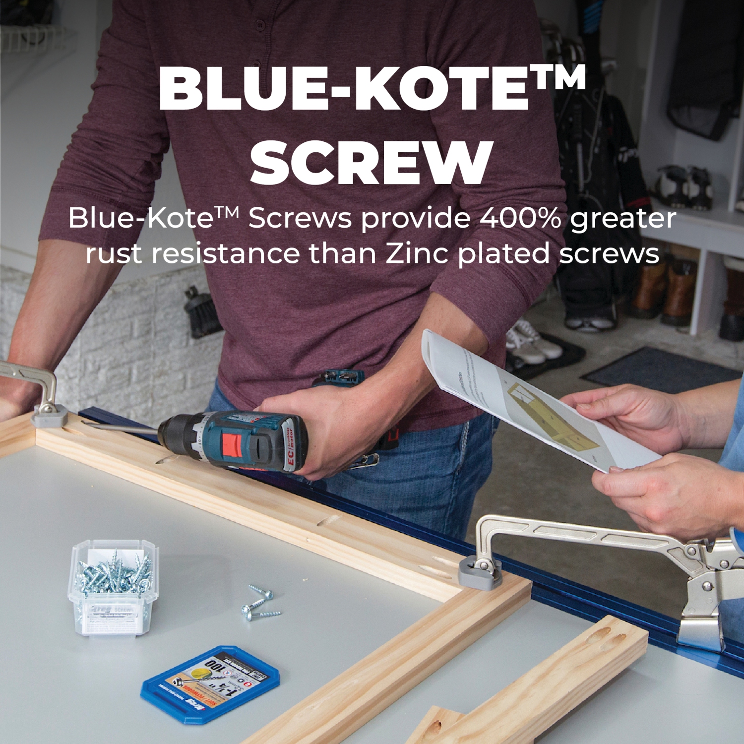 Kreg SML-C125B-100 Blue-Kote Weather Resistant Pocket Screws, 1 1/4 Inch, #8 Coarse Thread, Maxi-Loc Head,