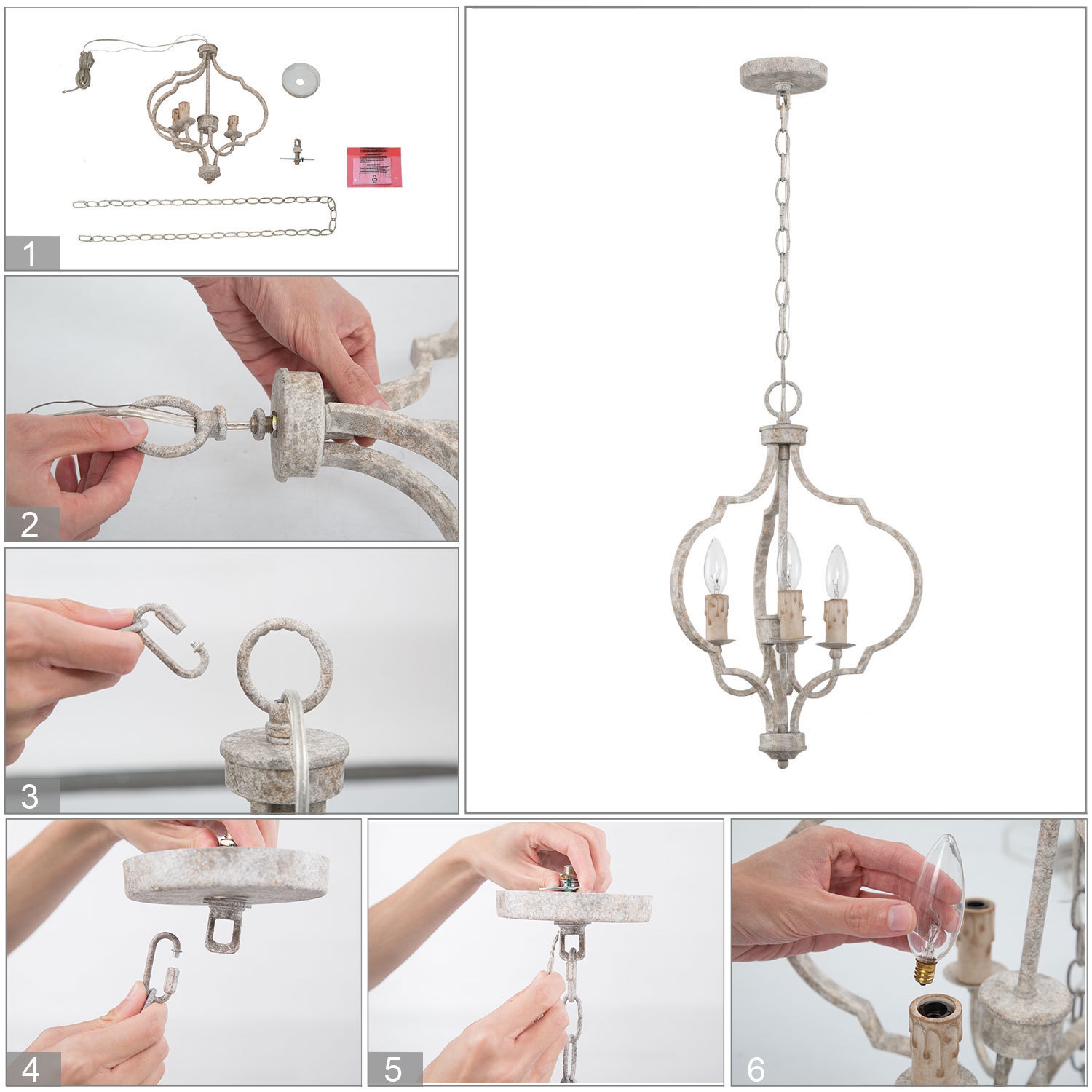 Lustre à 3 lampes rustiques, antique et rustique de style champêtre