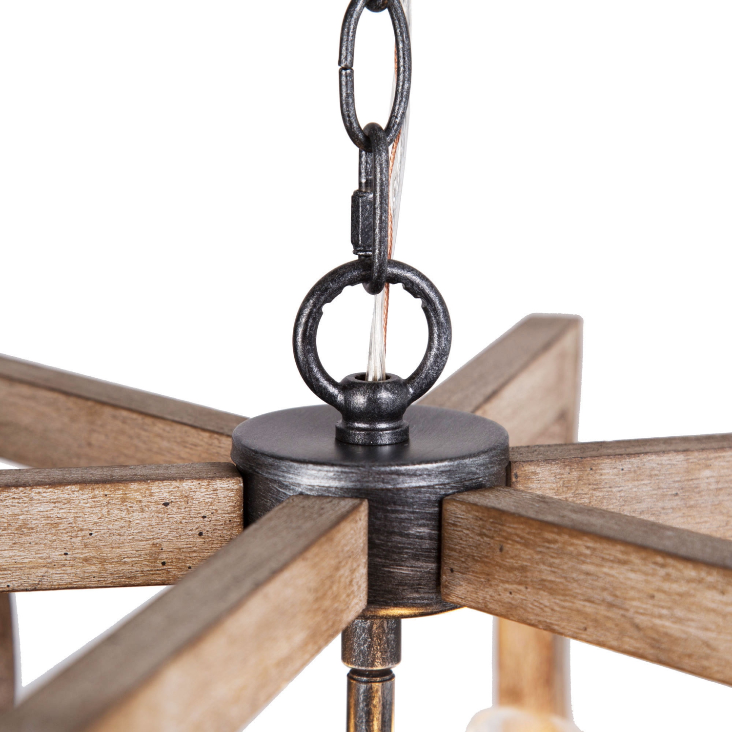 Lustre champêtre à 3 lampes unique en bouleau