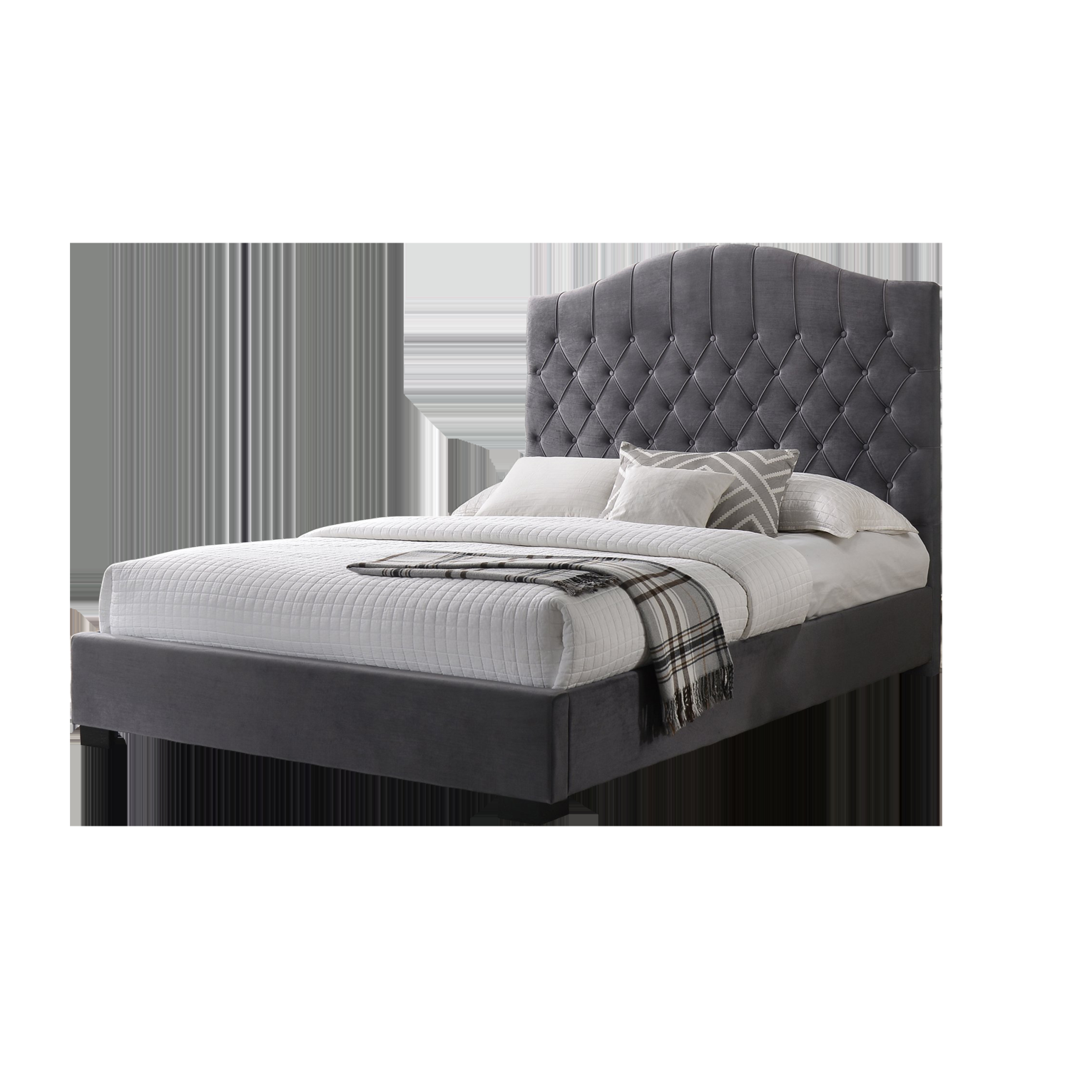 Grey Velvet Contemporary Button Tufted King Size Platform Bed