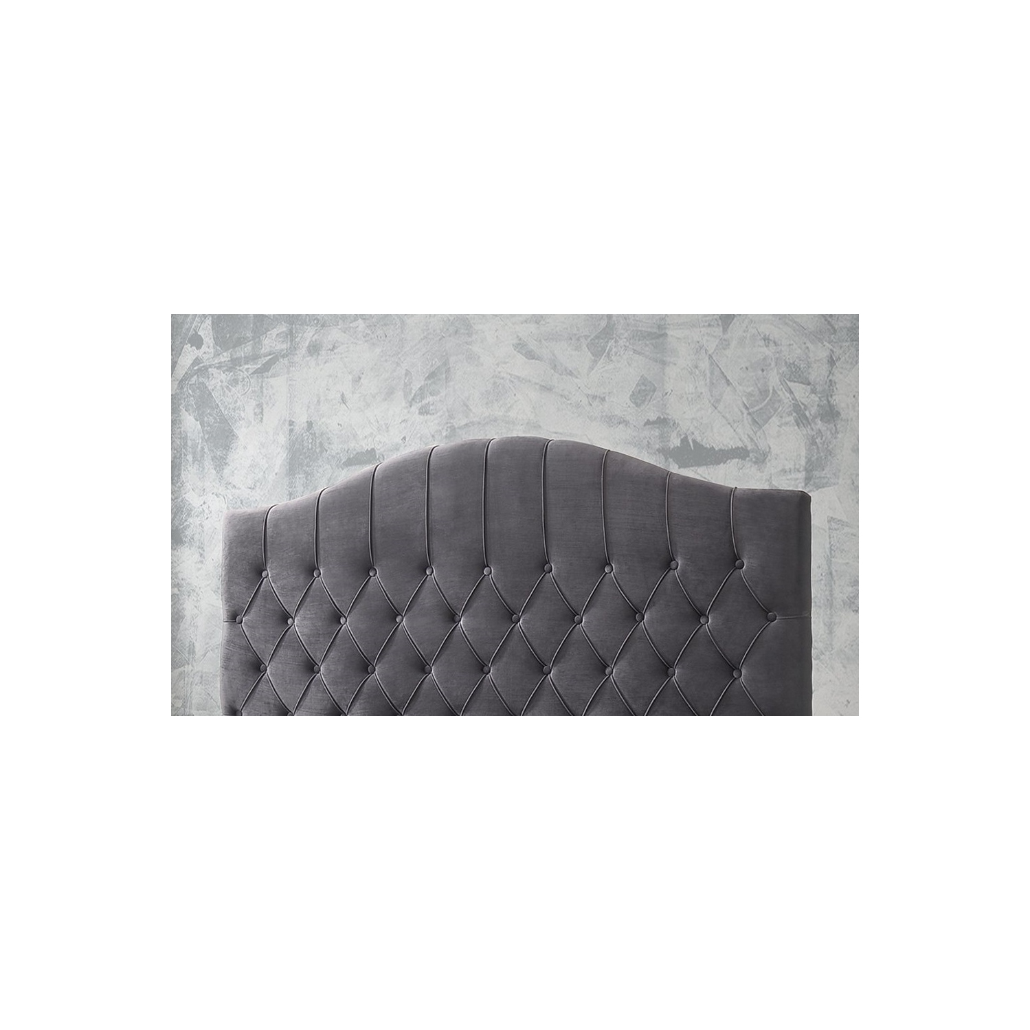 Grey Velvet Contemporary Button Tufted King Size Platform Bed