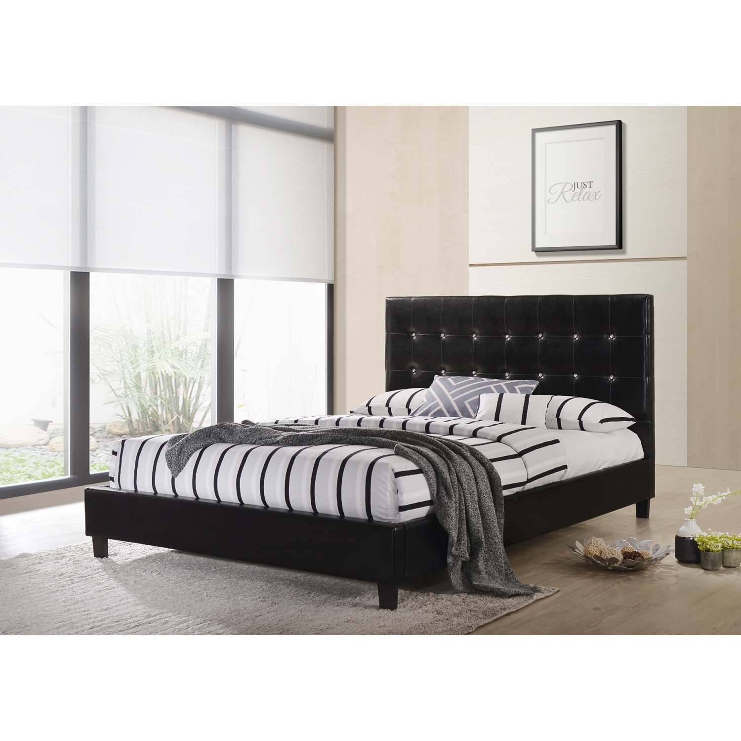 Black Faux Leather Diamond Tufted KING Size Platform Bed