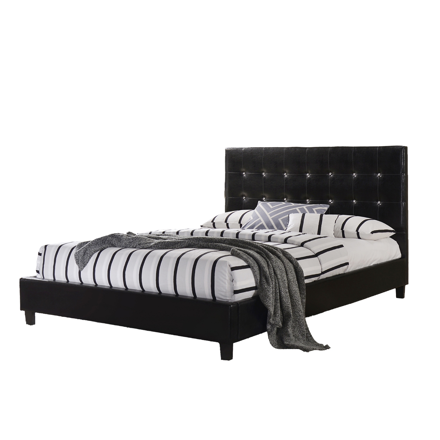 Black Faux Leather Diamond Tufted KING Size Platform Bed
