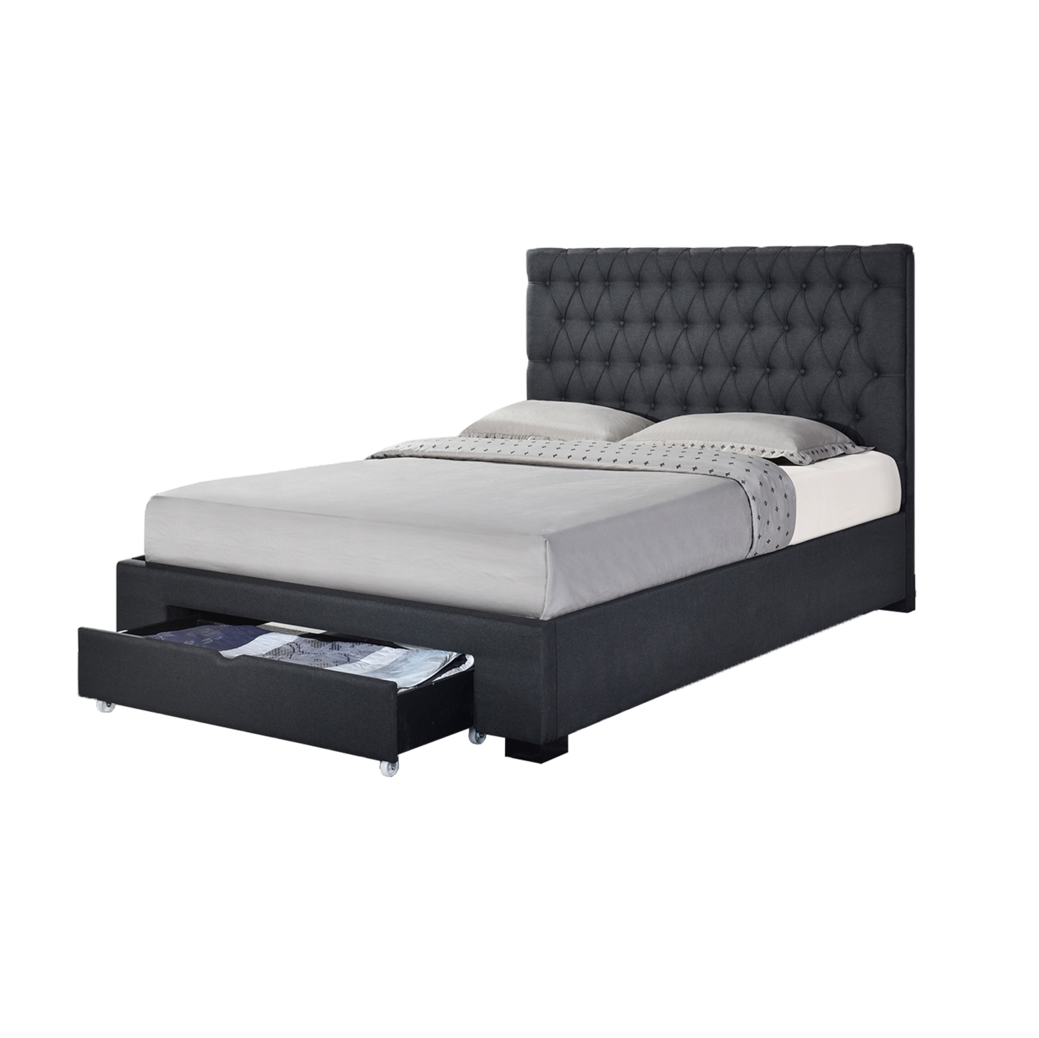 Charcoal Fabric Sofia Button Tufted Upholstered KING Size Platform Bed - Free shipping in Ontario