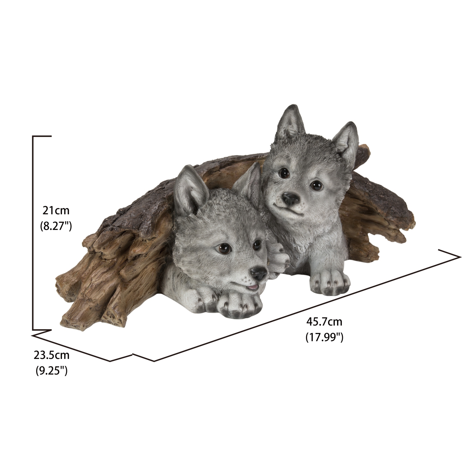 Hi-Line Gift Ltd Grey Wolf Cubs Hiding Under Log Garden Statue
