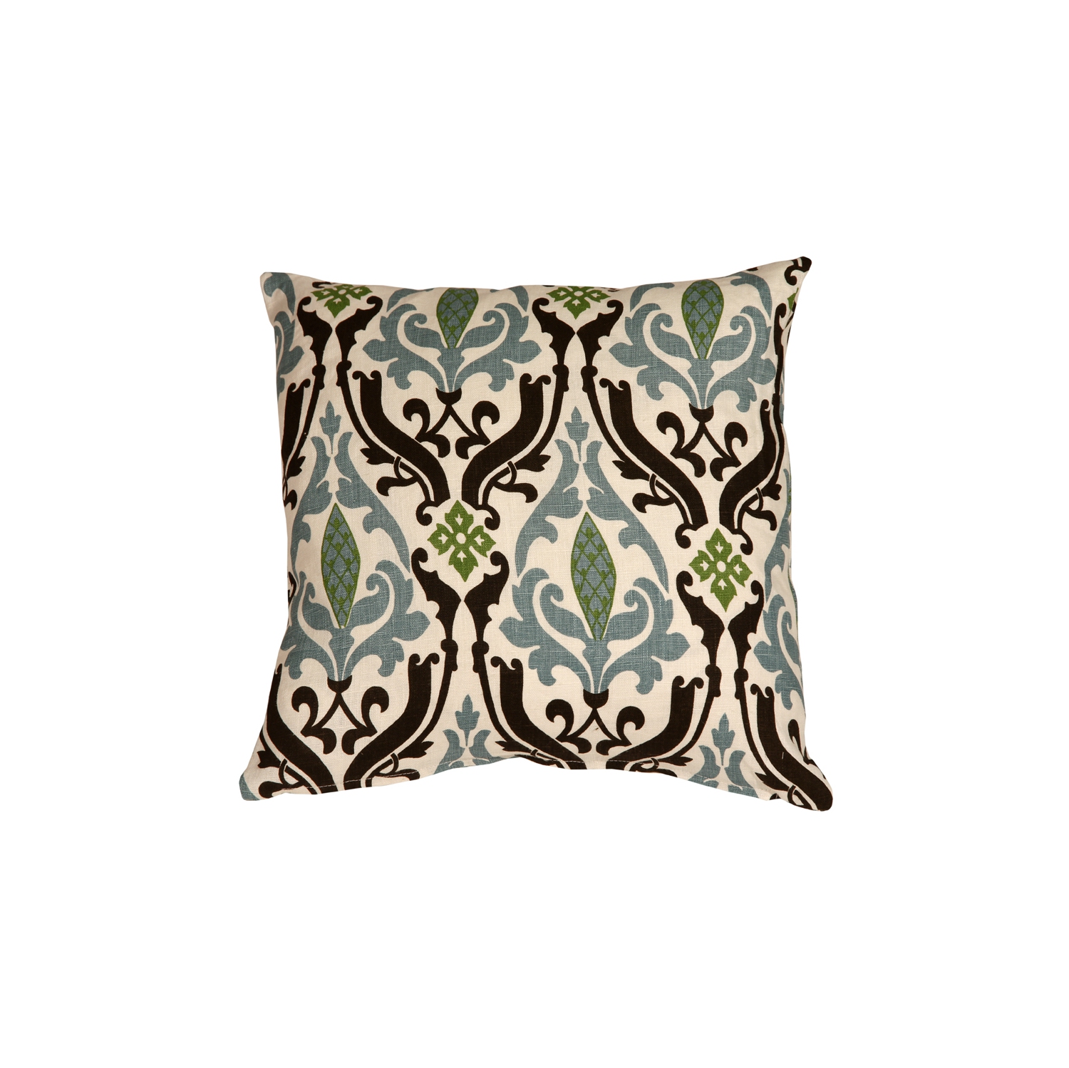 Linen Damask Print Blue Brown Throw Pillow, 16"x16"