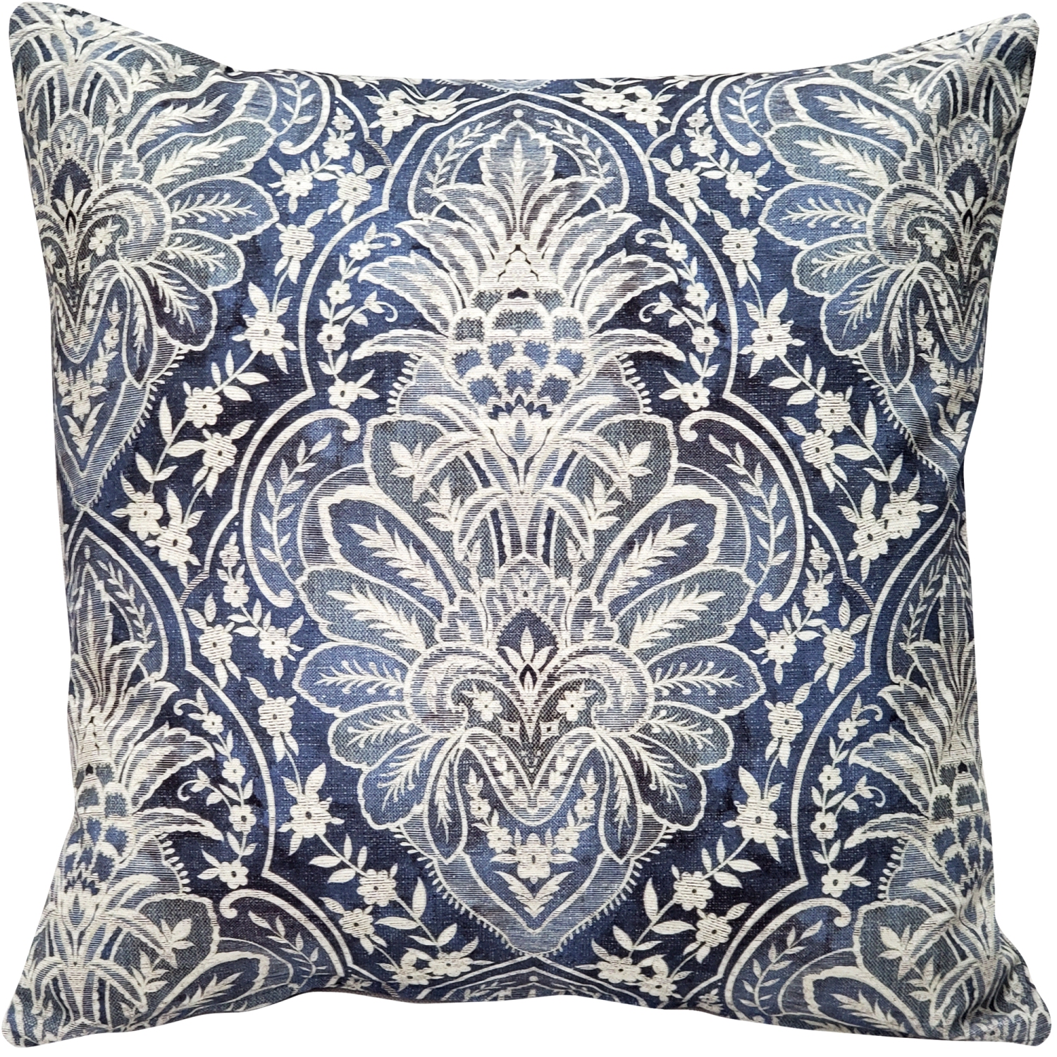 Leone Damask Denim Blue Throw Pillow, 21"x21"