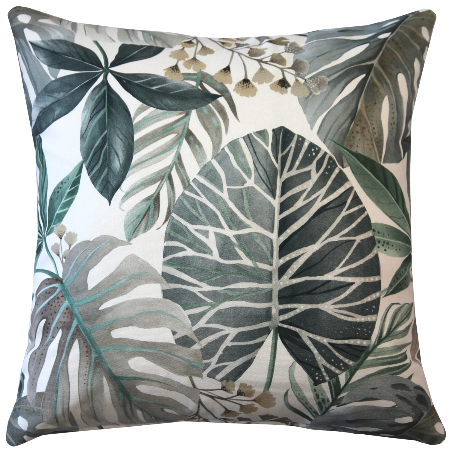 Thai Garden Gray Leaf Throw Pillow, 20"x20"