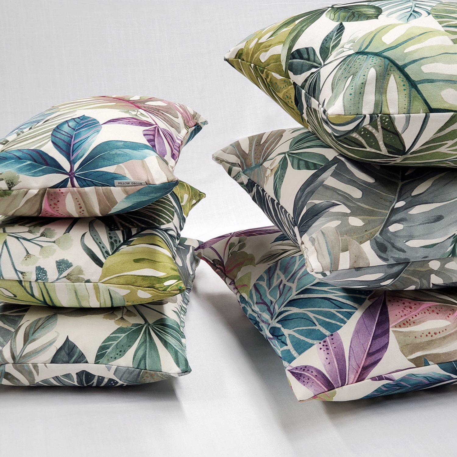 Thai Garden Gray Leaf Throw Pillow, 20"x20"