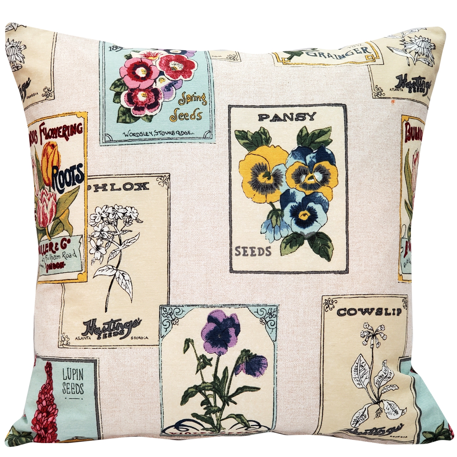 Vintage Seed Packet Throw Pillow, 20"x20"