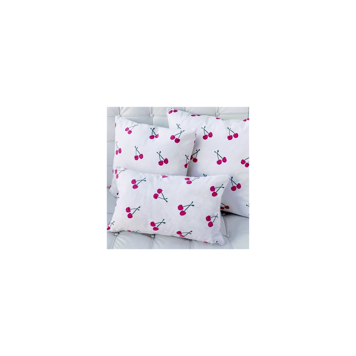 Cherry Rain Cotton Print Throw Pillow, 20"x20"
