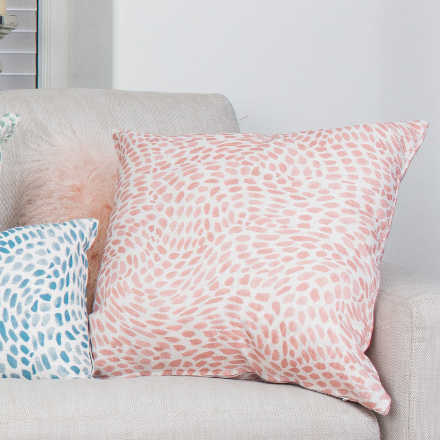 Matisse Dots Coral Pink Throw Pillow, 19"x19"