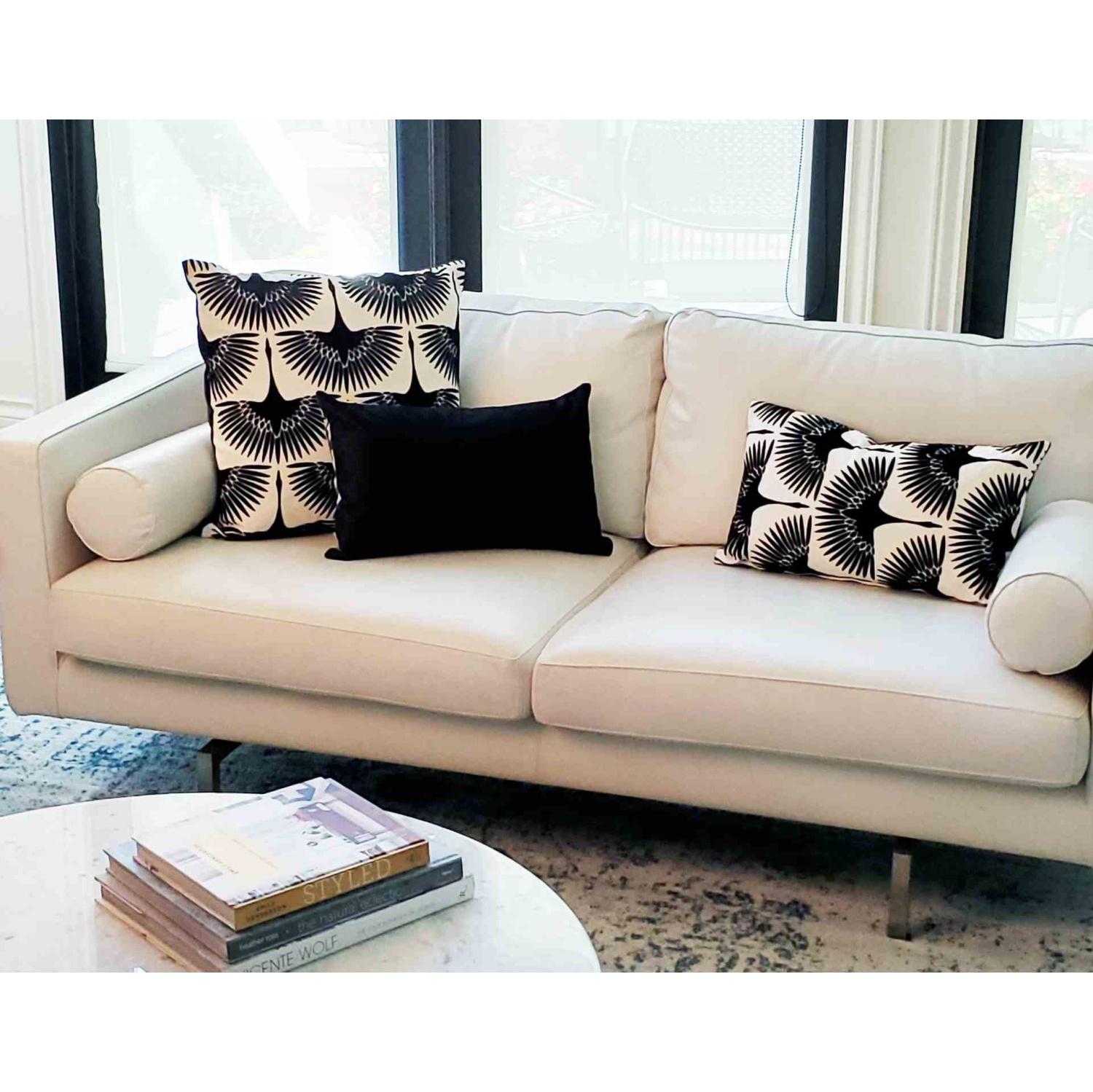 Winter Flock Black and White Throw Pillow, 12"x20"