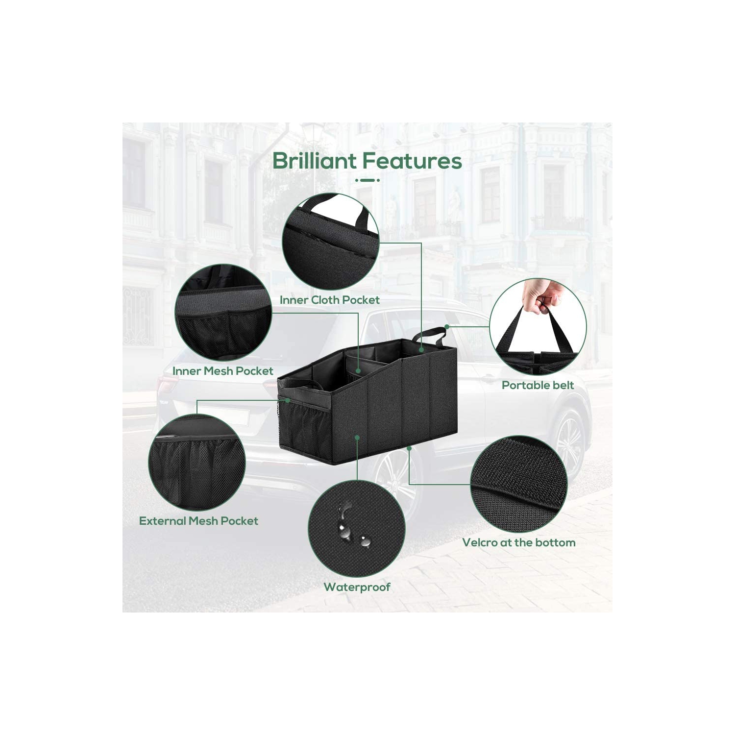 Organisateur de coffre de voiture Sac de coffre avant Sac de coffre arrière étanche Coffre pliable de voiture Organisateur de rangement pliable pour