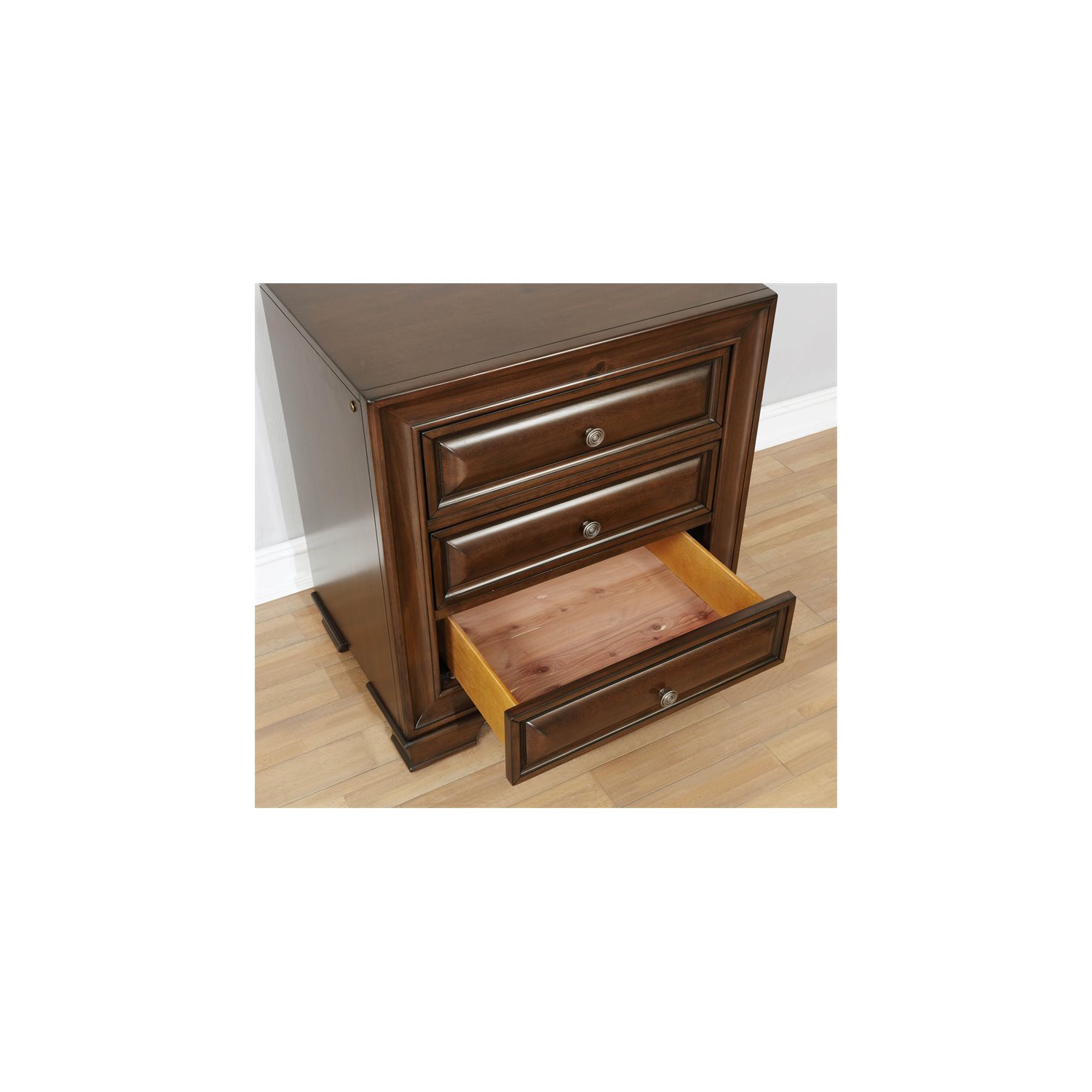 Bowery Hill Transitional Solid Wood 3-Drawer Nightstand in Brown Cherry