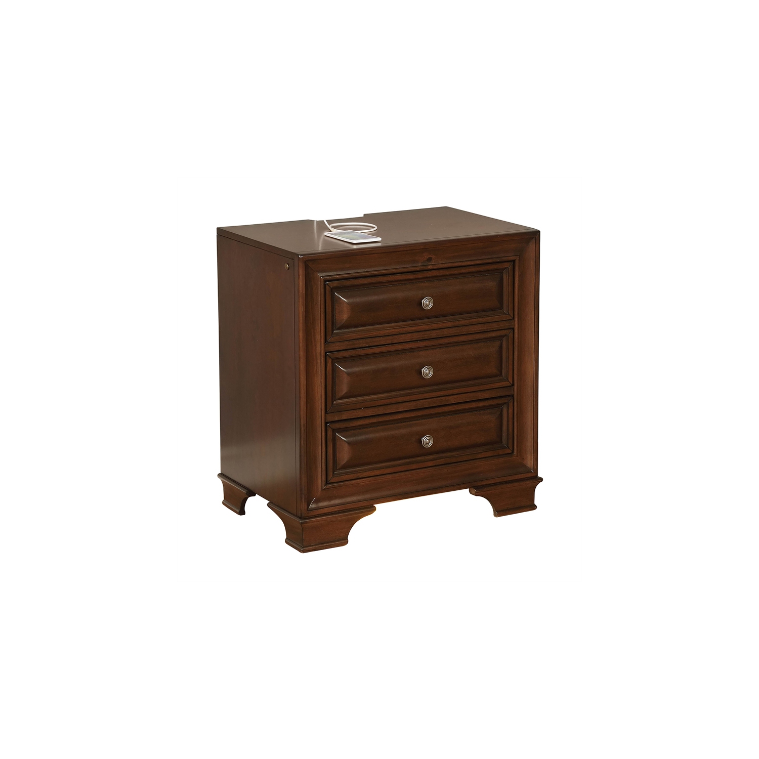 Bowery Hill Transitional Solid Wood 3-Drawer Nightstand in Brown Cherry