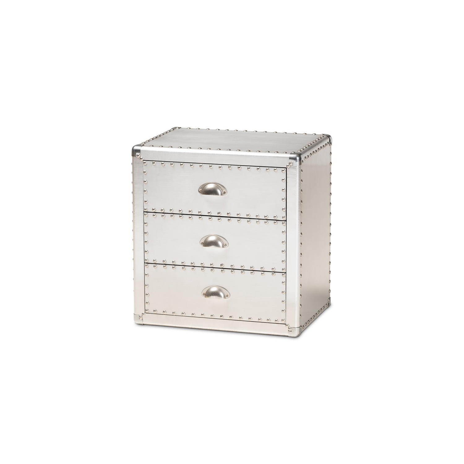 Bowery Hill Metal Contemporary 3-Drawer Nightstand in Silver