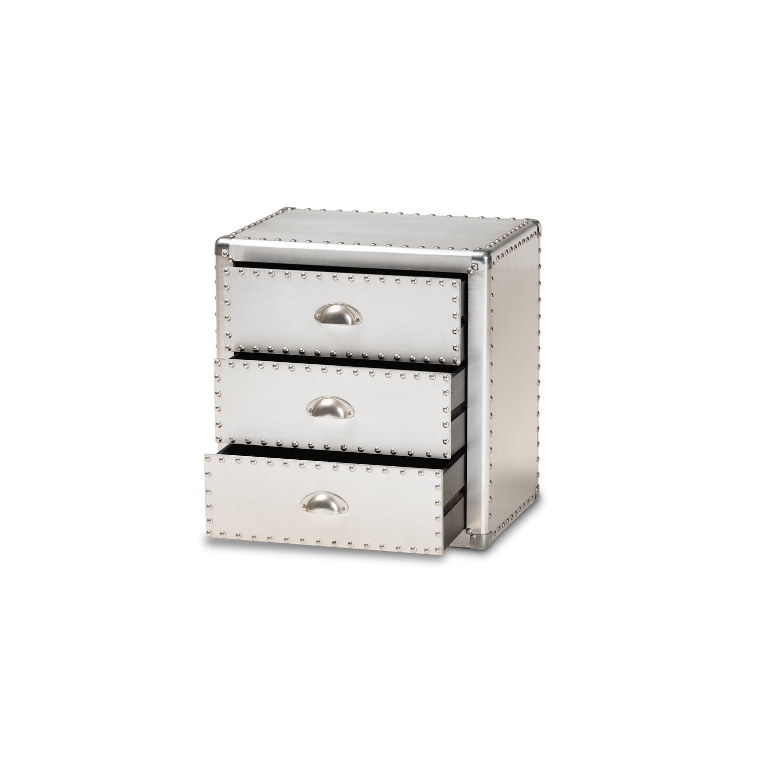Bowery Hill Metal Contemporary 3-Drawer Nightstand in Silver