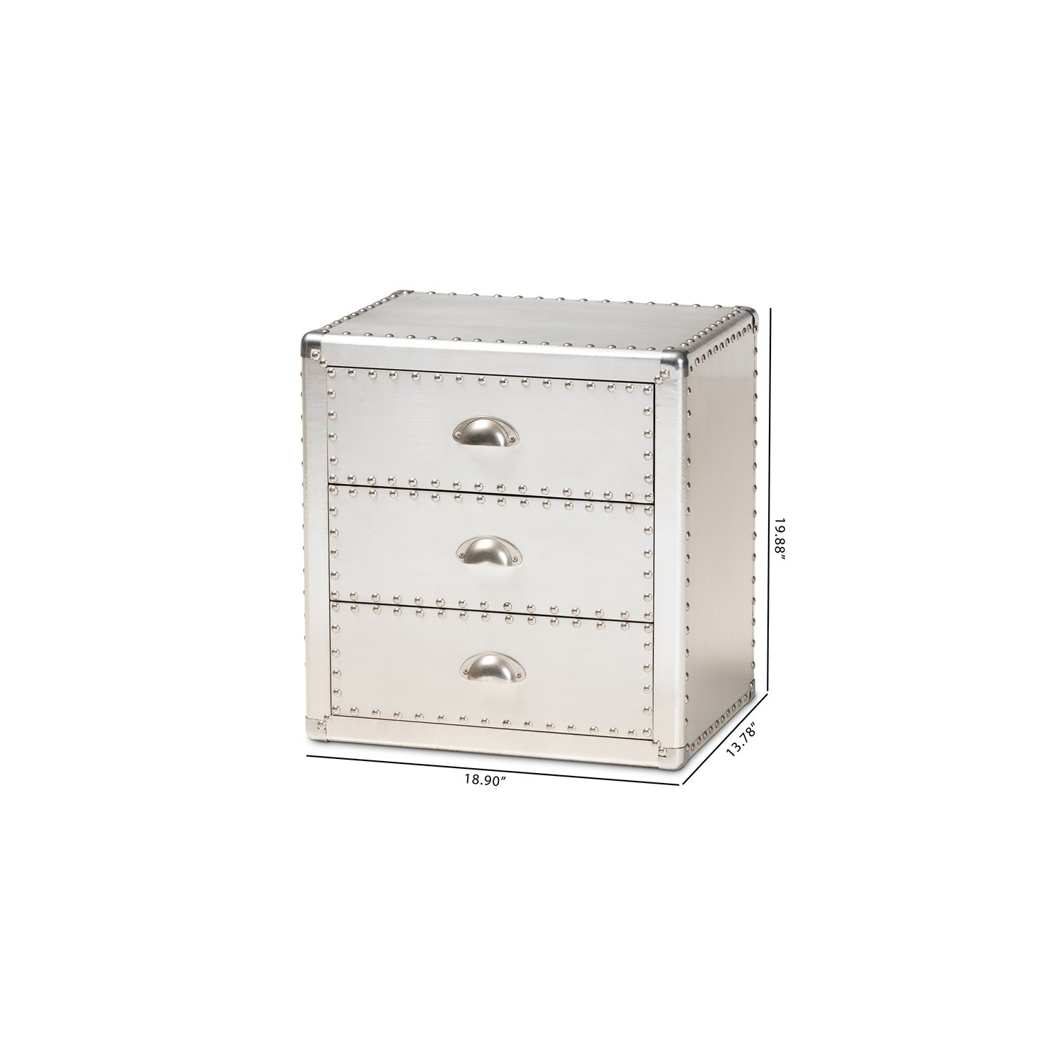 Bowery Hill Metal Contemporary 3-Drawer Nightstand in Silver