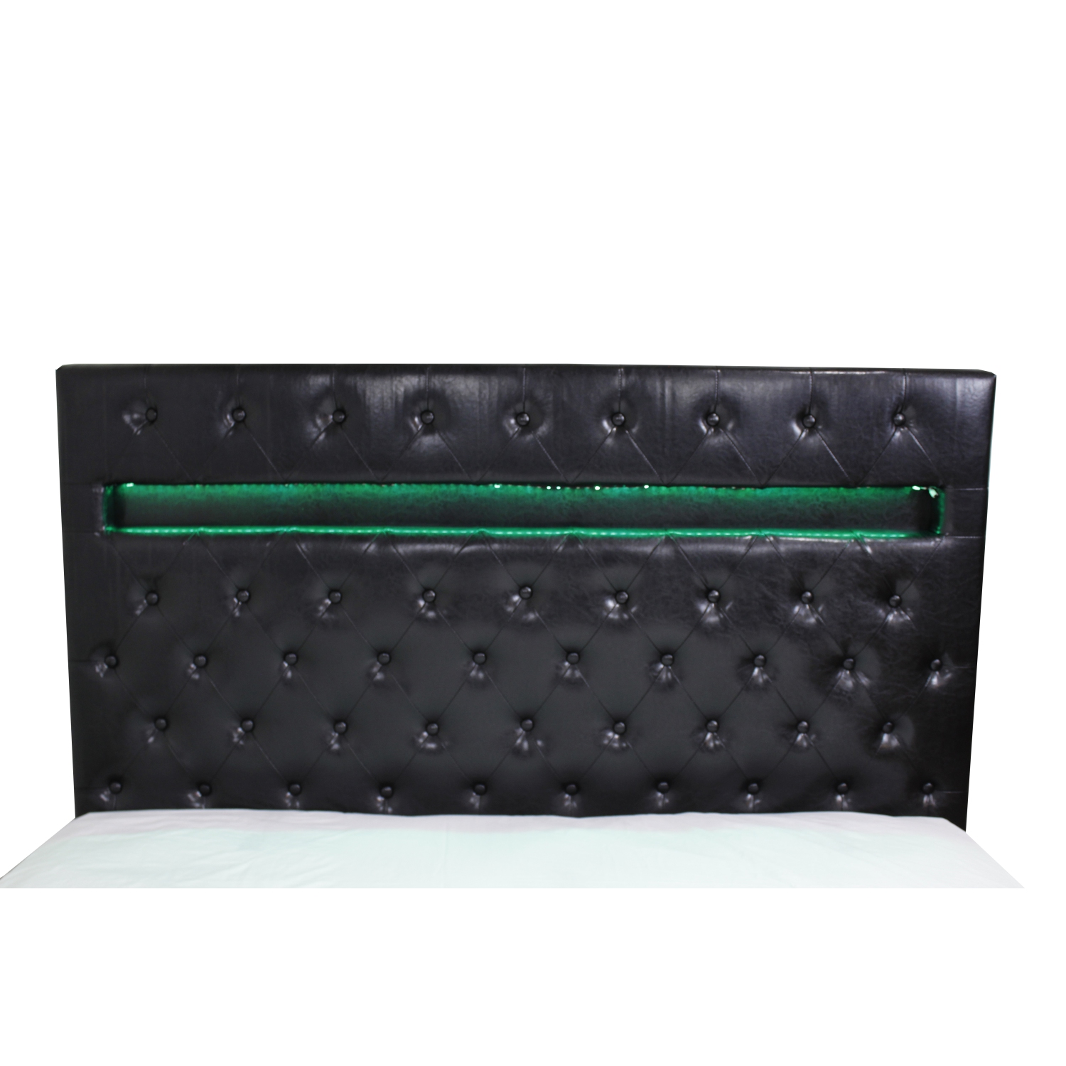 Grand lit plateforme à DEL en similicuir noir capitonné et couleur changeante