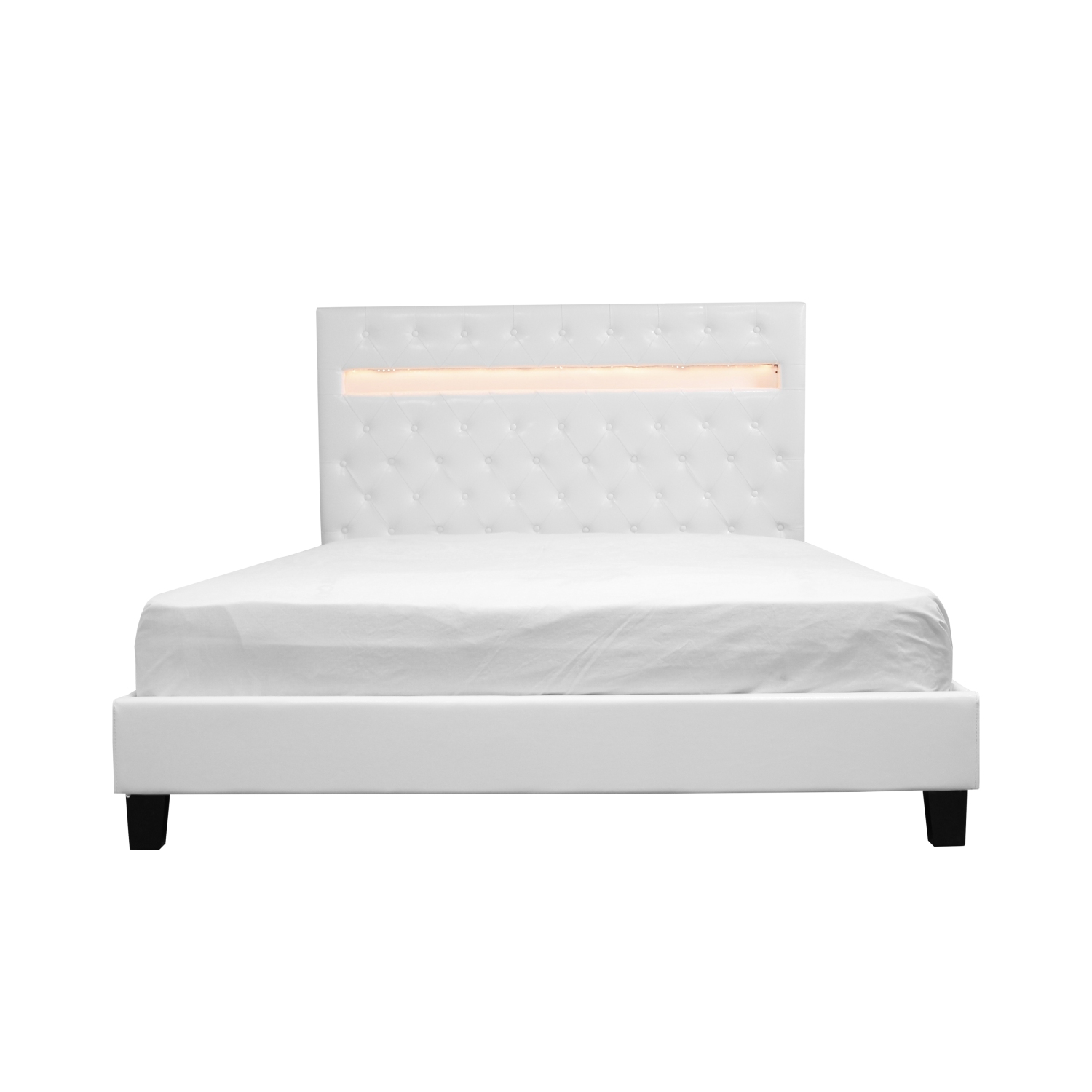 Très GRAND lit plateforme à DEL blanc en similicuir capitonné et couleur changeante