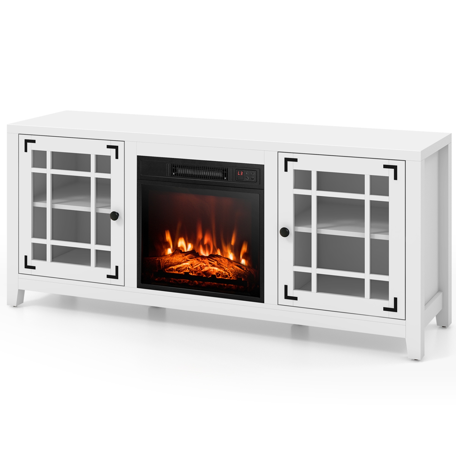 Costway 58 Inches Fireplace TV Stand for TVs up to 65 Inches with 1400W Electric Fireplace Black/Naturl/White
