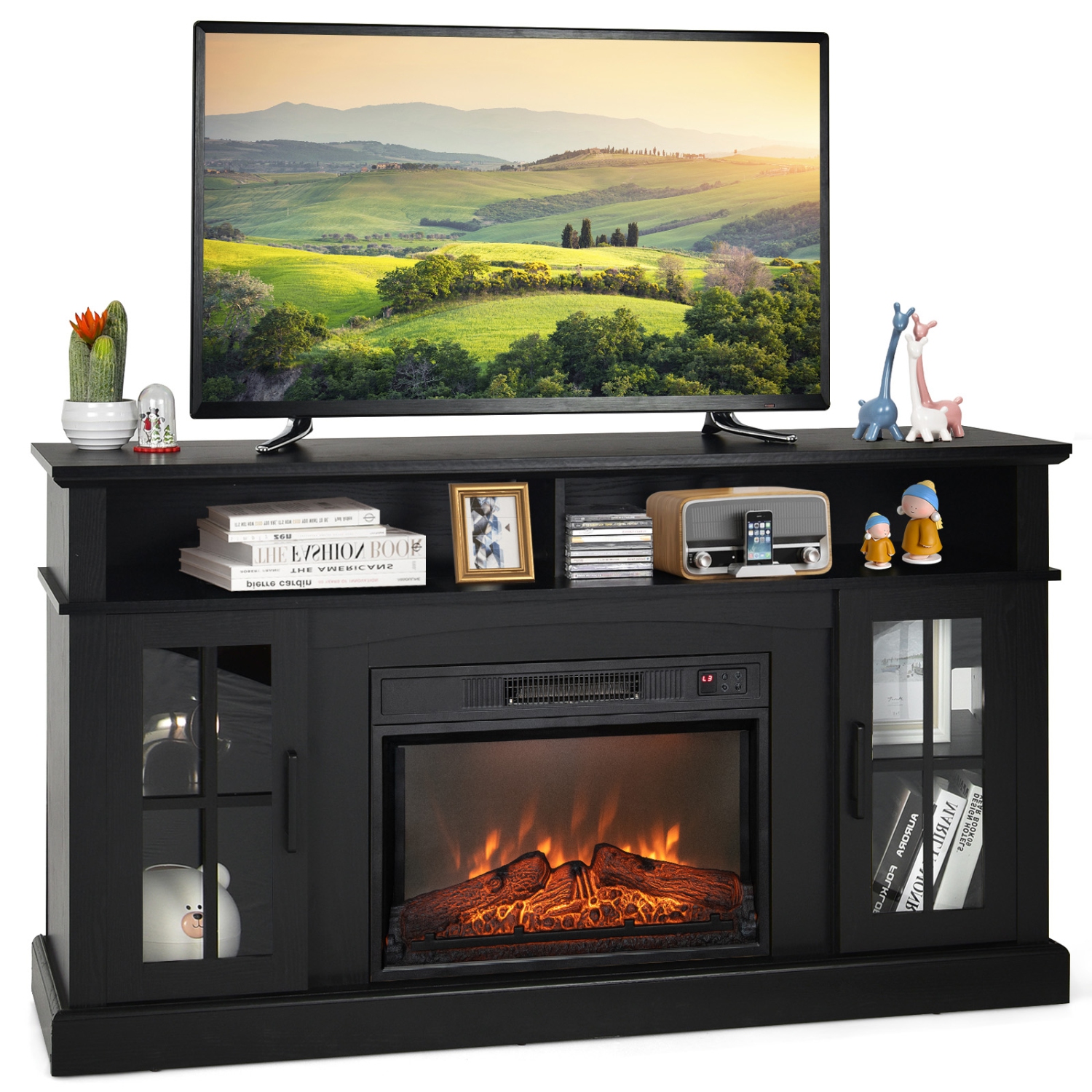 Costway 58" Fireplace TV Stand W/ 1400W Electric Fireplace for TVs up to 65 Inches
