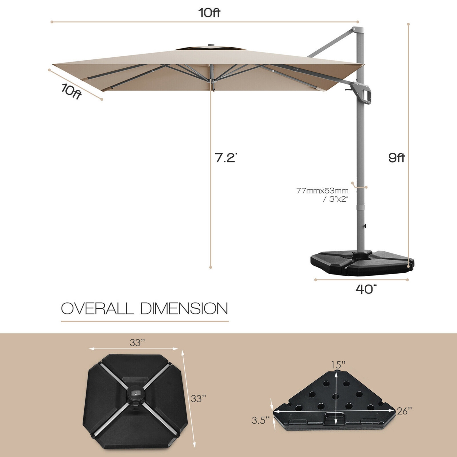 Gymax 10x10 ft Patio Offset Cantilever Umbrella Aluminum 360° Tilt Weight Base