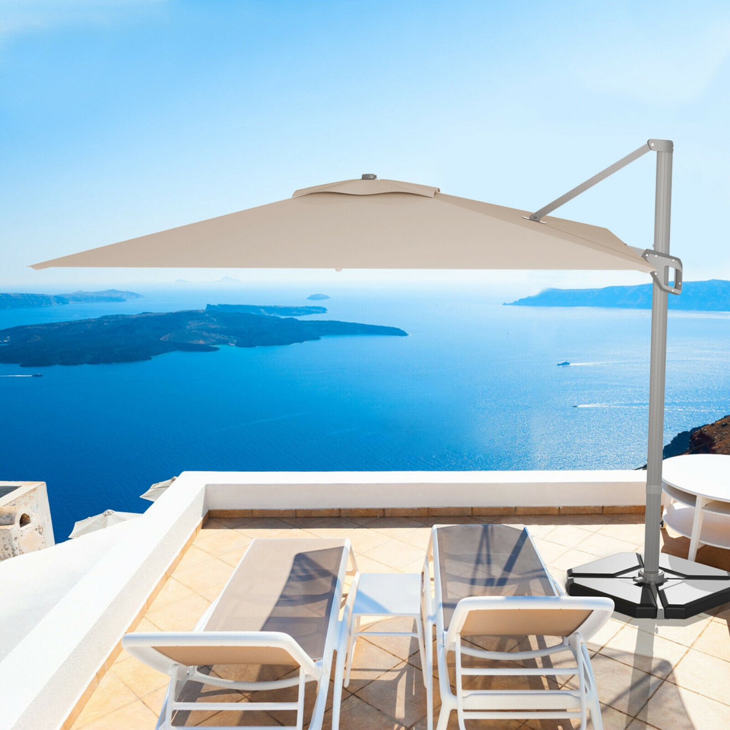 Gymax 10x10 ft Patio Offset Cantilever Umbrella Aluminum 360° Tilt Weight Base