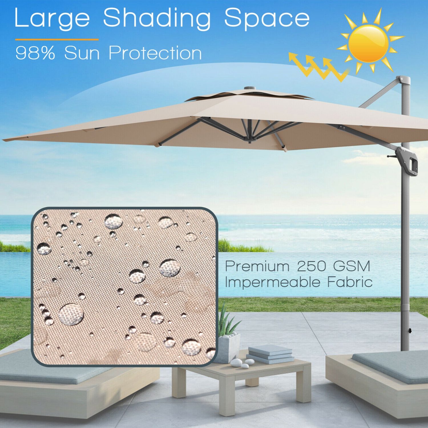 Gymax 10x10 ft Patio Offset Cantilever Umbrella Aluminum 360° Tilt Weight Base