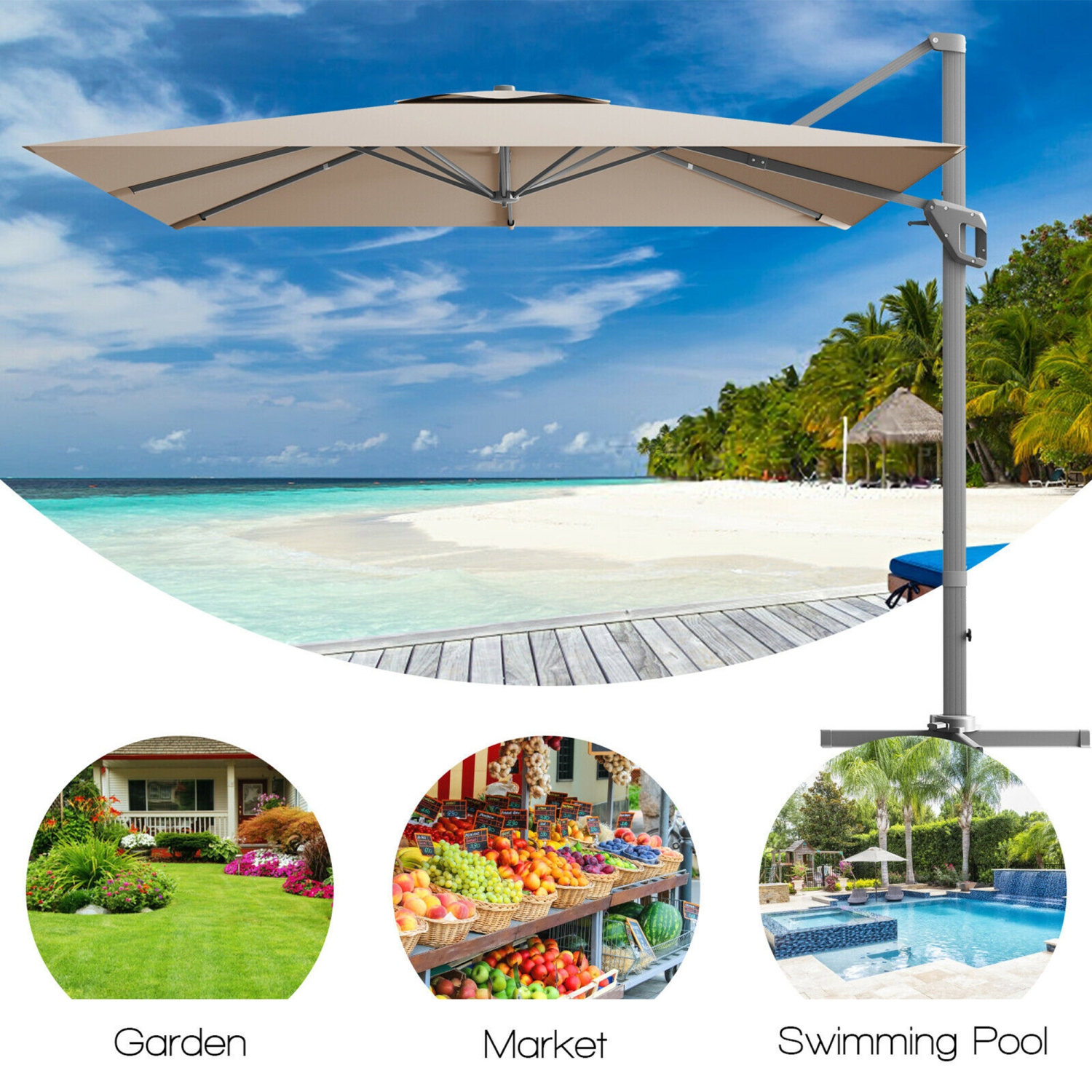 Gymax 10x10 ft Patio Offset Cantilever Umbrella Aluminum 360° Tilt Weight Base