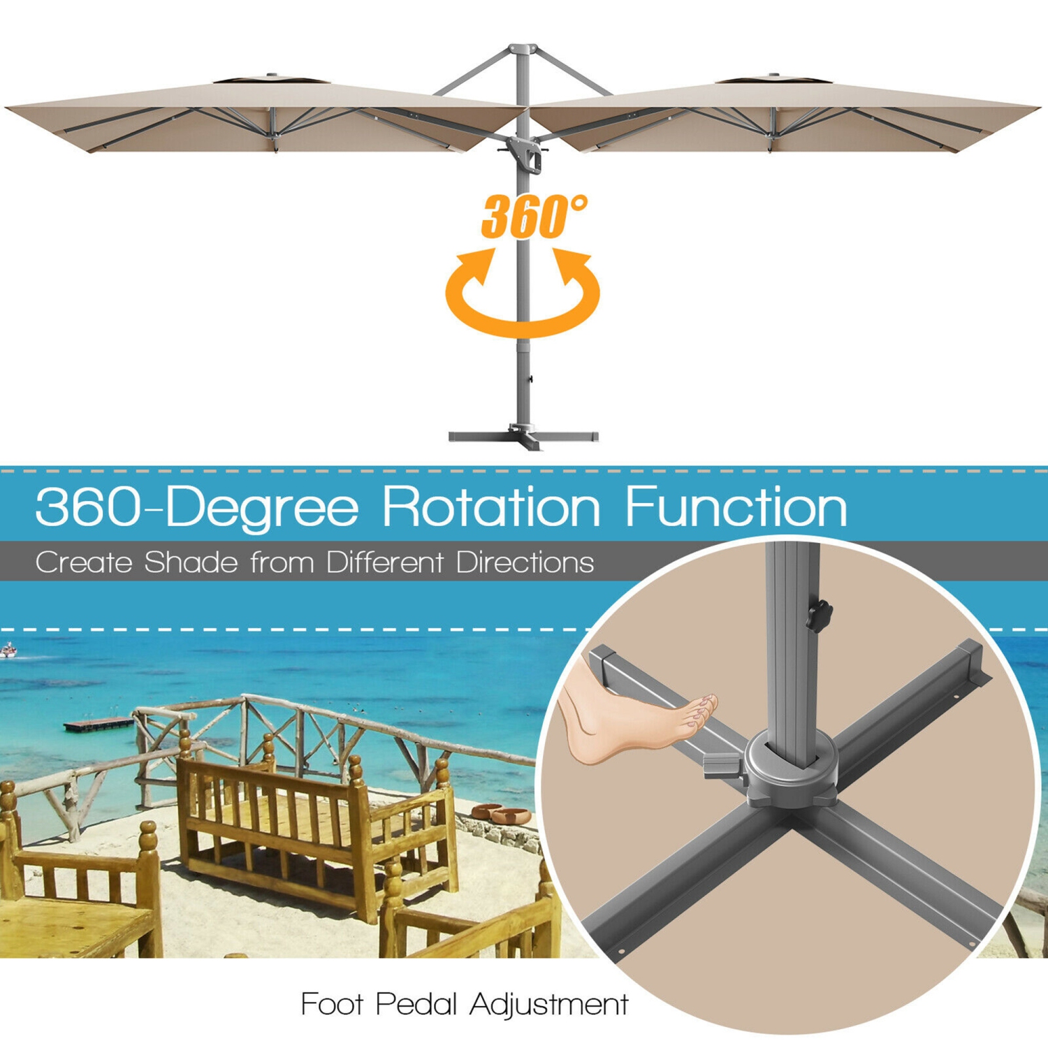 Gymax 10x10 ft Patio Offset Cantilever Umbrella Aluminum 360° Tilt Weight Base