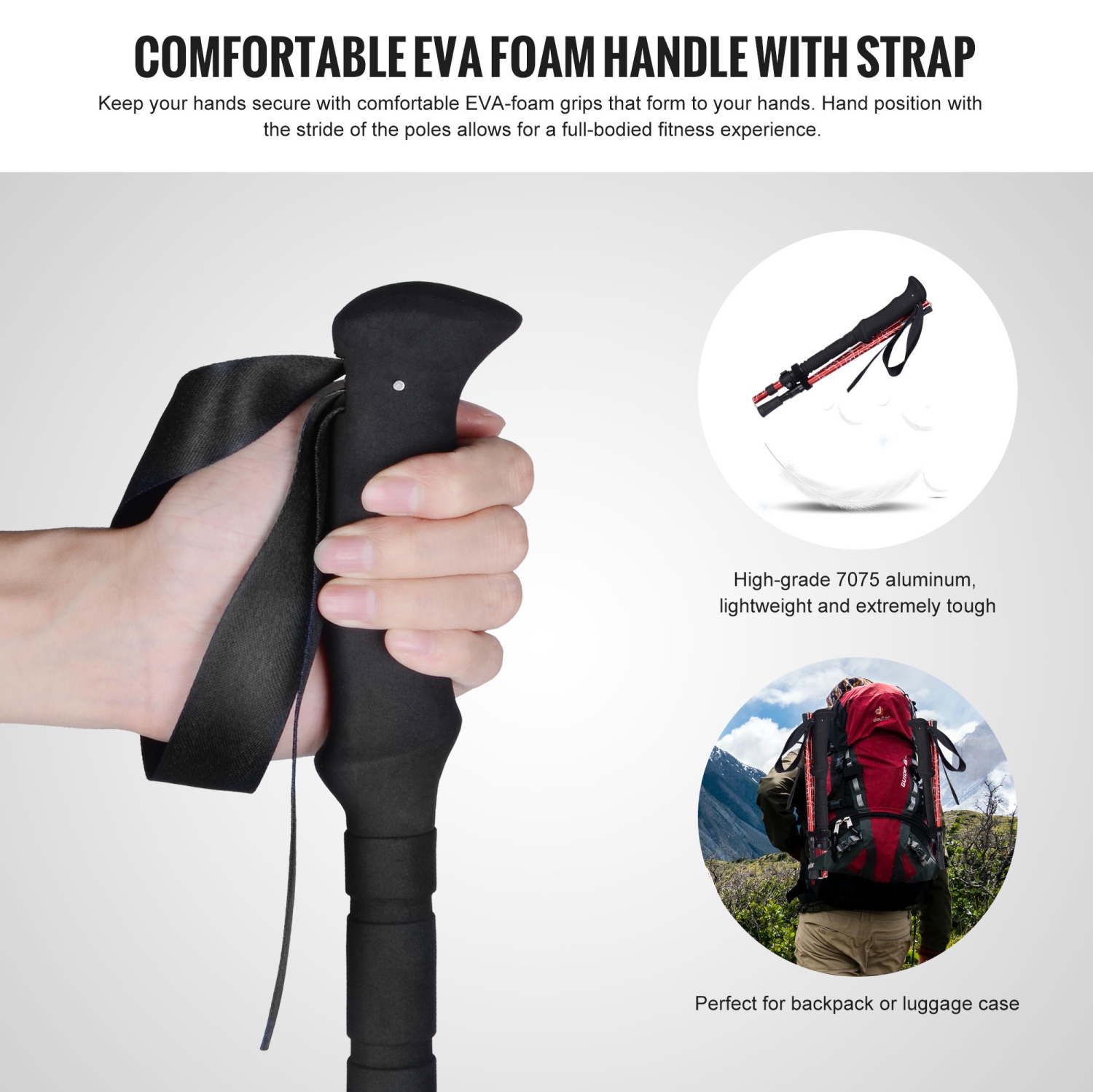 Bâtons de marche pliables PHAT, bâtons de randonnée en aluminium, extensible de 45,3" à 53,1"