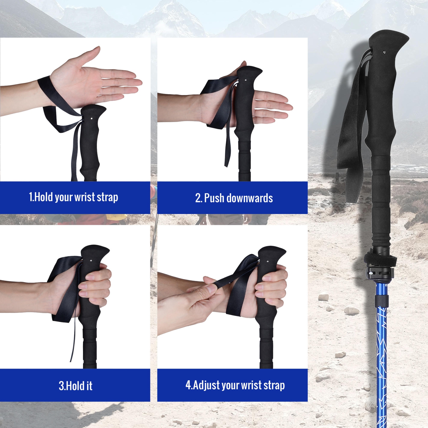 Bâtons de marche pliables PHAT, bâtons de randonnée en aluminium, extensible de 45,3" à 53,1"