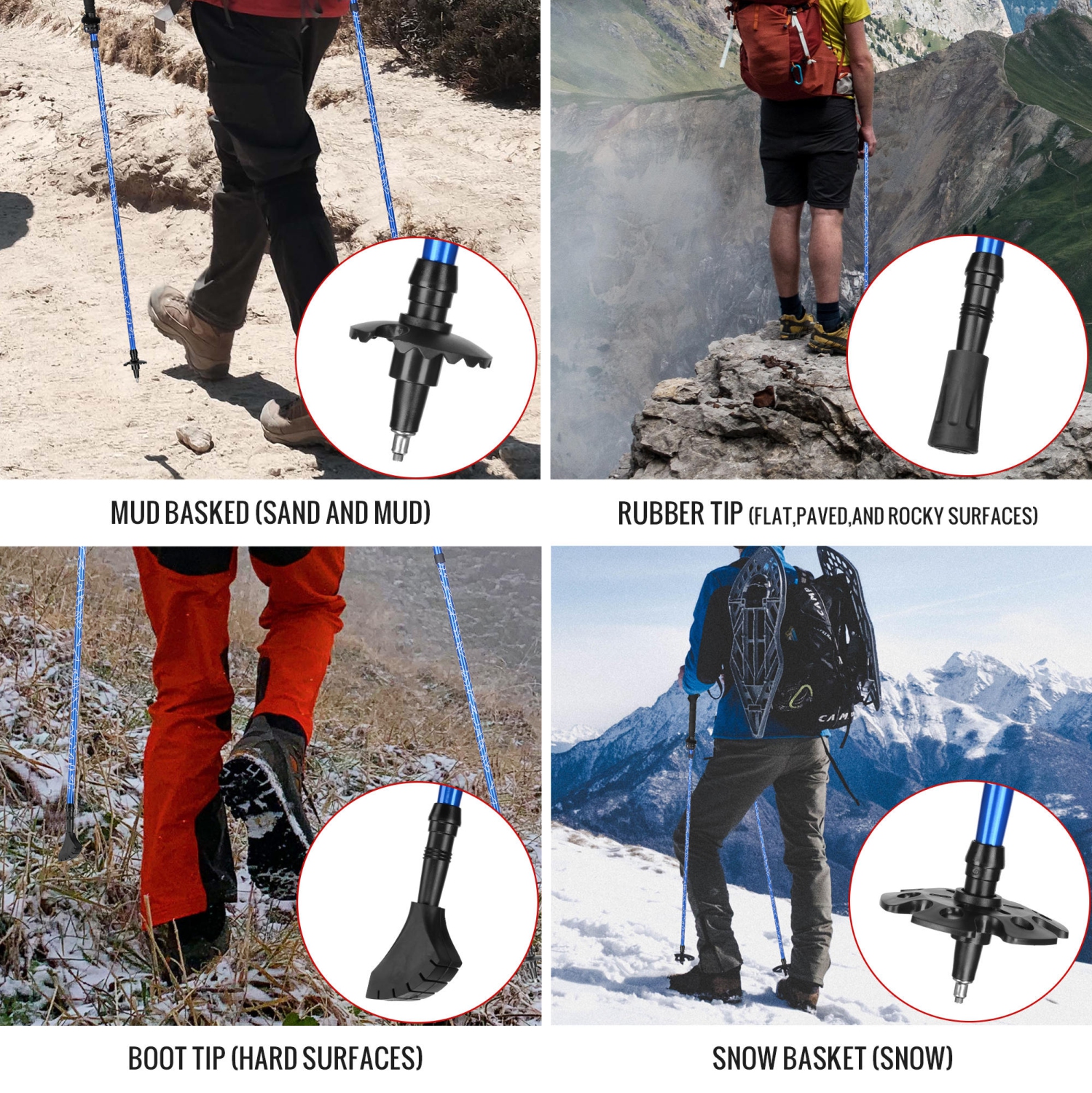 Bâtons de marche pliables PHAT, bâtons de randonnée en aluminium, extensible de 45,3" à 53,1"