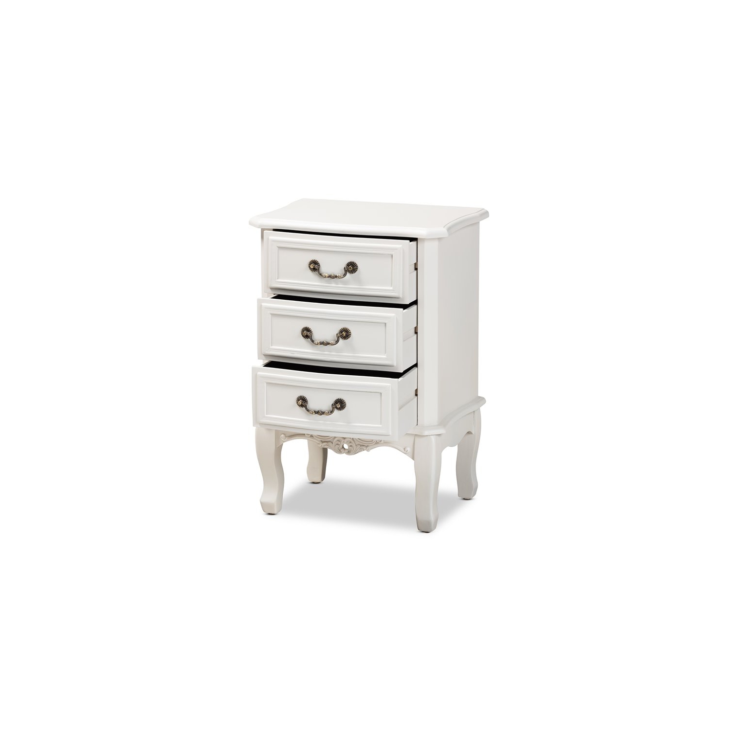 Bowery Hill White-Finished 3-Drawer Wood Nightstand