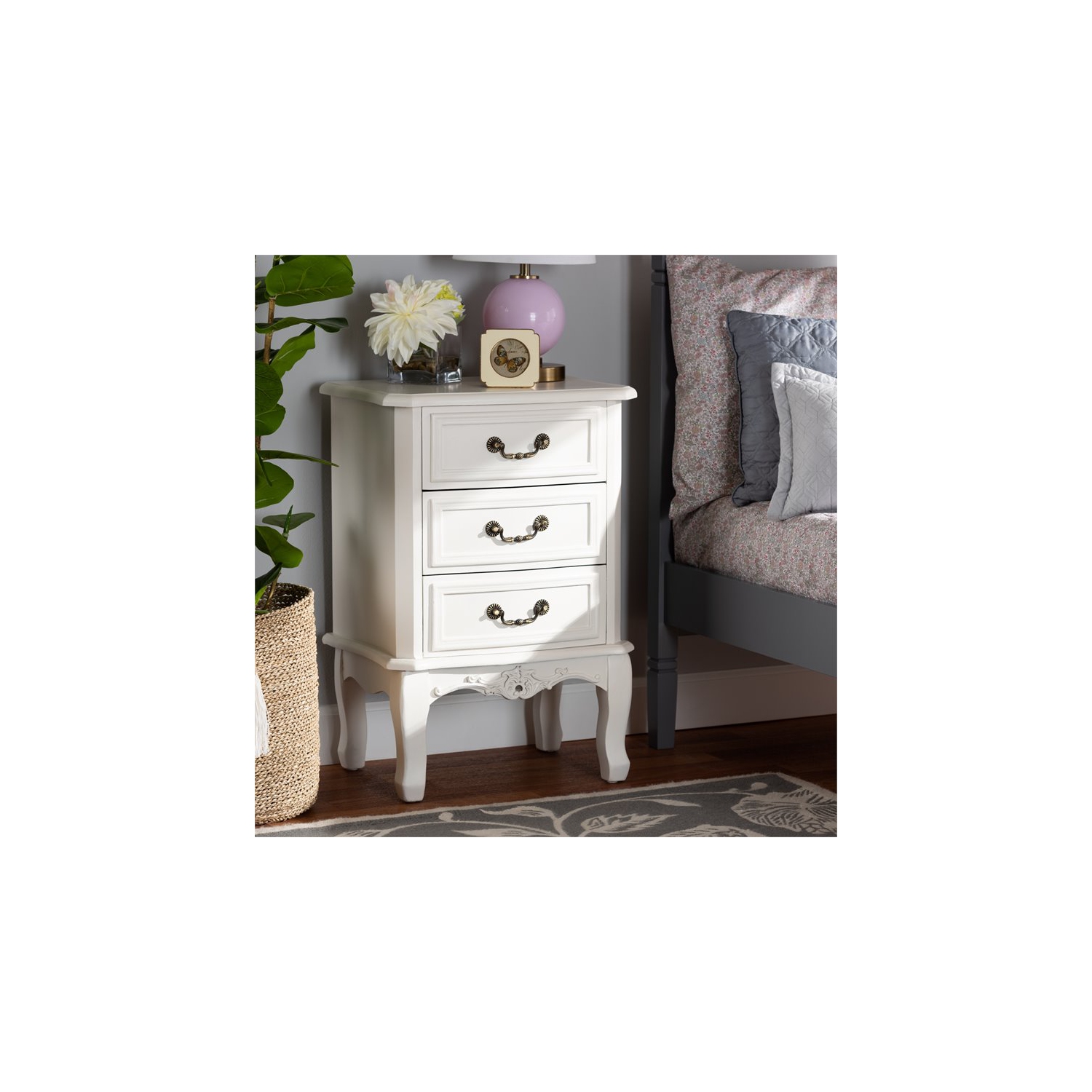 Bowery Hill White-Finished 3-Drawer Wood Nightstand