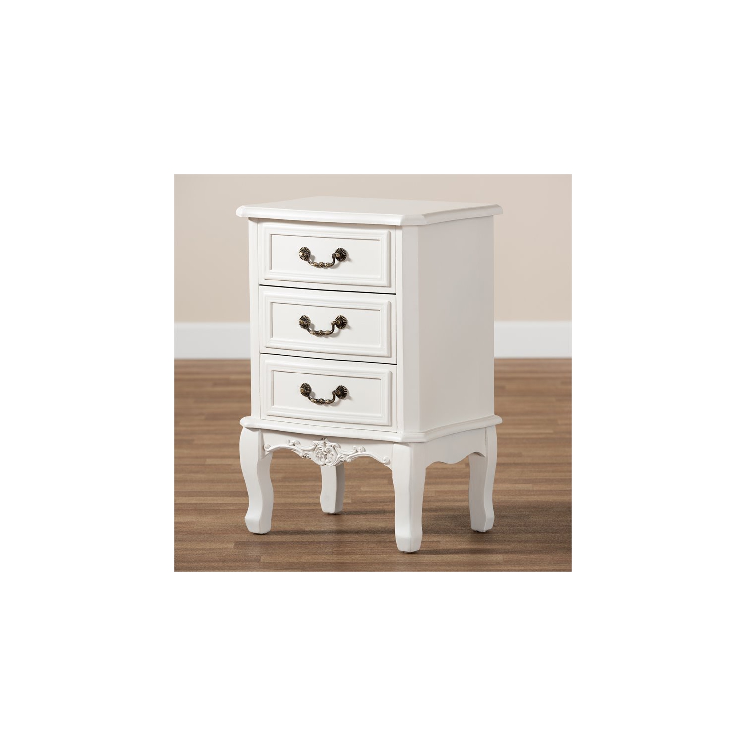 Bowery Hill White-Finished 3-Drawer Wood Nightstand