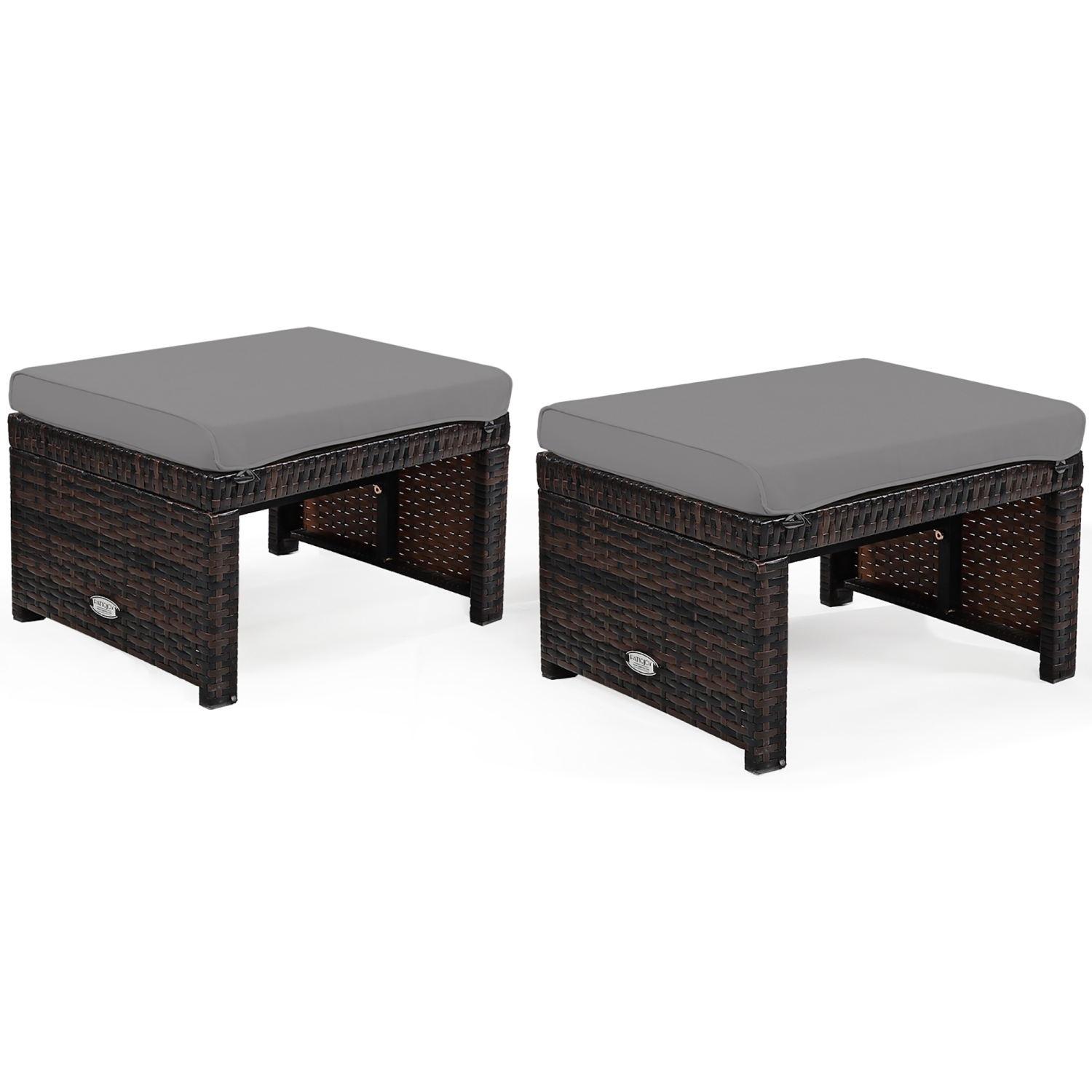 Costway 2PCS Patio Rattan Ottoman Cushioned Seat Foot Rest Furniture