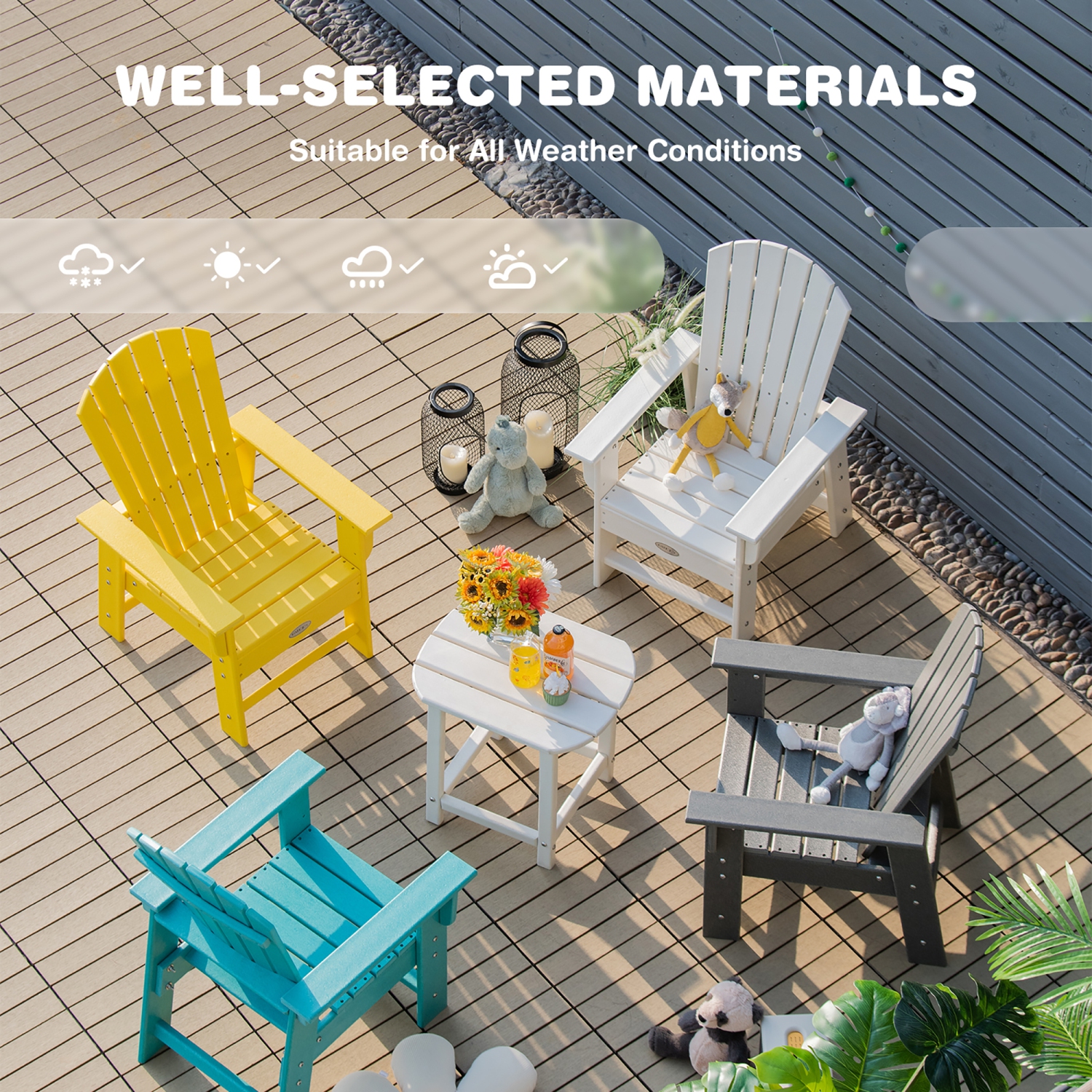 Patio Kids' Adirondack Chair Seat Weather Resistant for Ages 3-8 Yellow\Blue\Green\Grey\Red\Turquoise\White