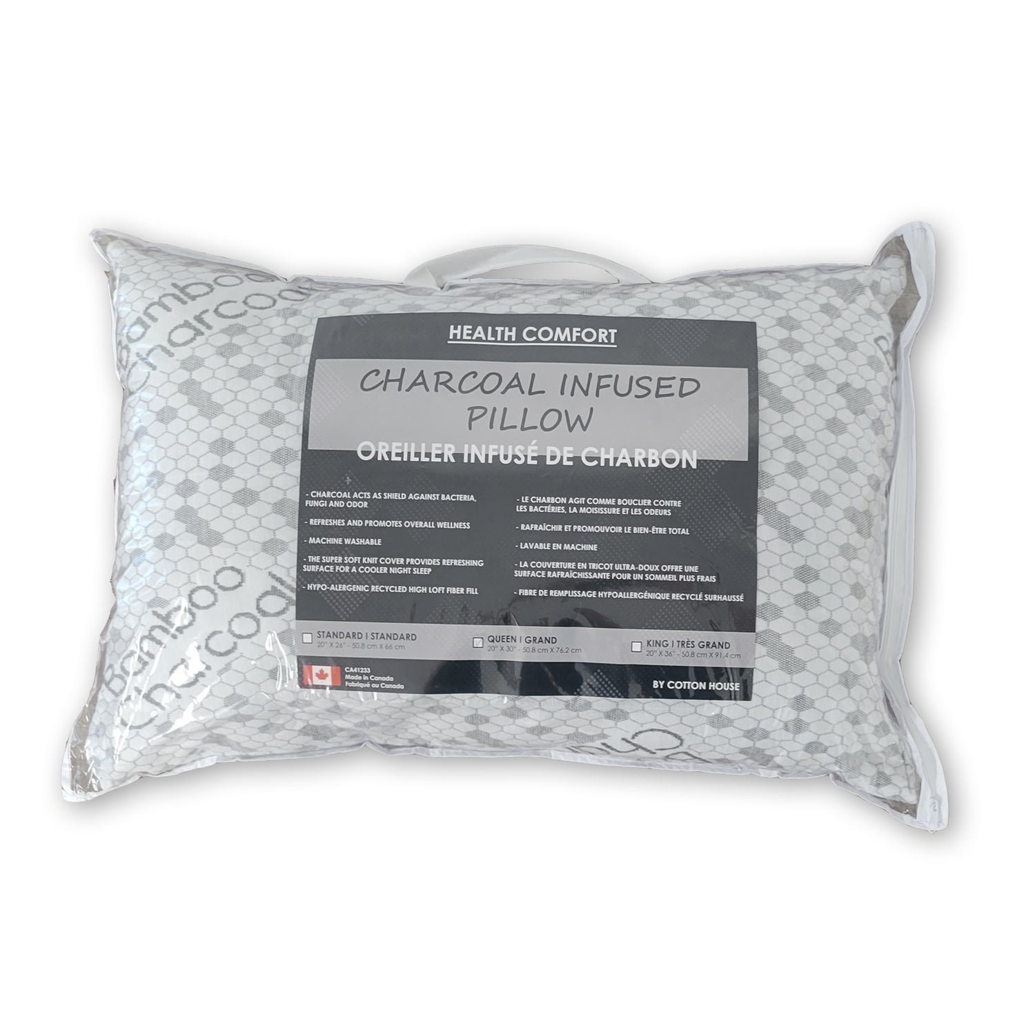 Oreiller Health Comfort infusé de charbon, très grand lit