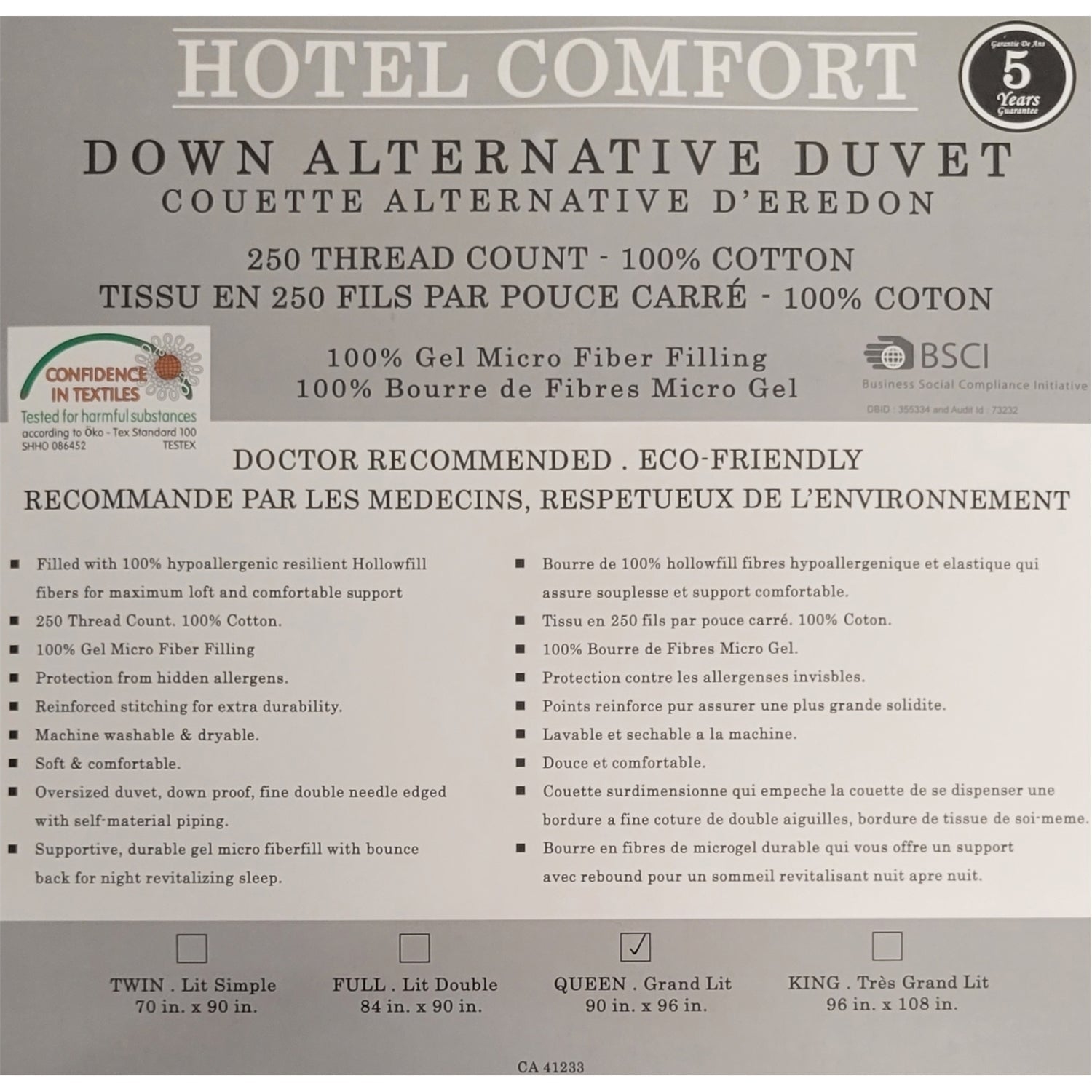 Cotton House - Hotel Comfort Synthetic Duvet, 100% Cotton, 100% MicroGel Fiber 3D Filling, Twin Size, White