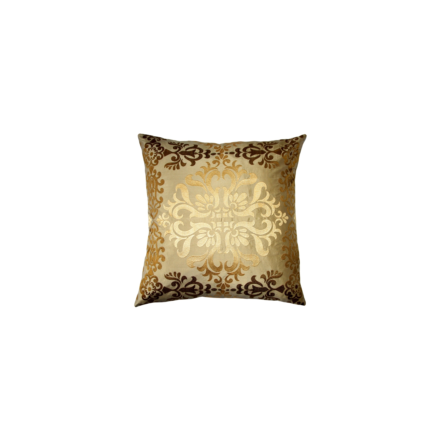 Sumatra Gold Wreath Embroidered Silk Decorative Throw Pillow, 21"x21"