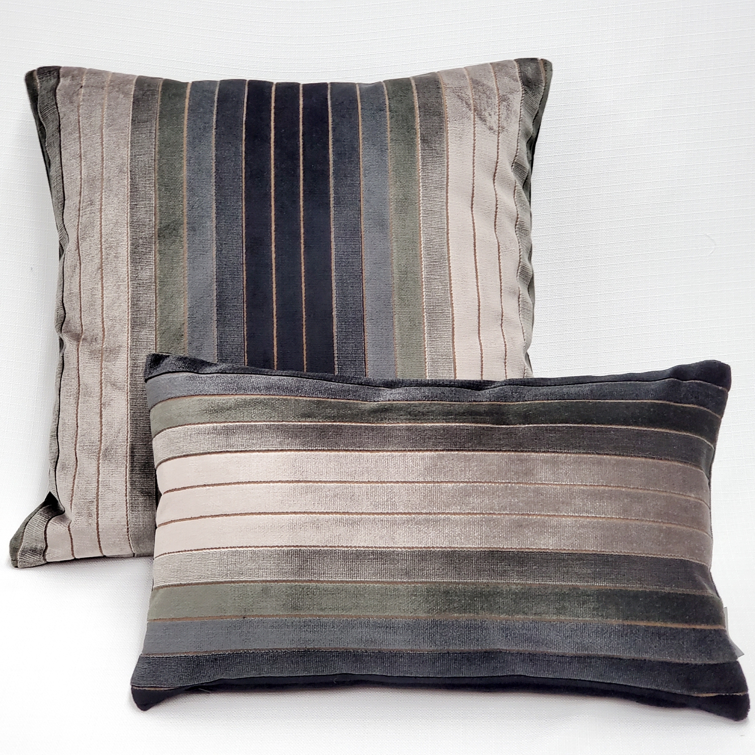 Carbon Stripes Textured Velvet Throw Pillow, 12"x19"