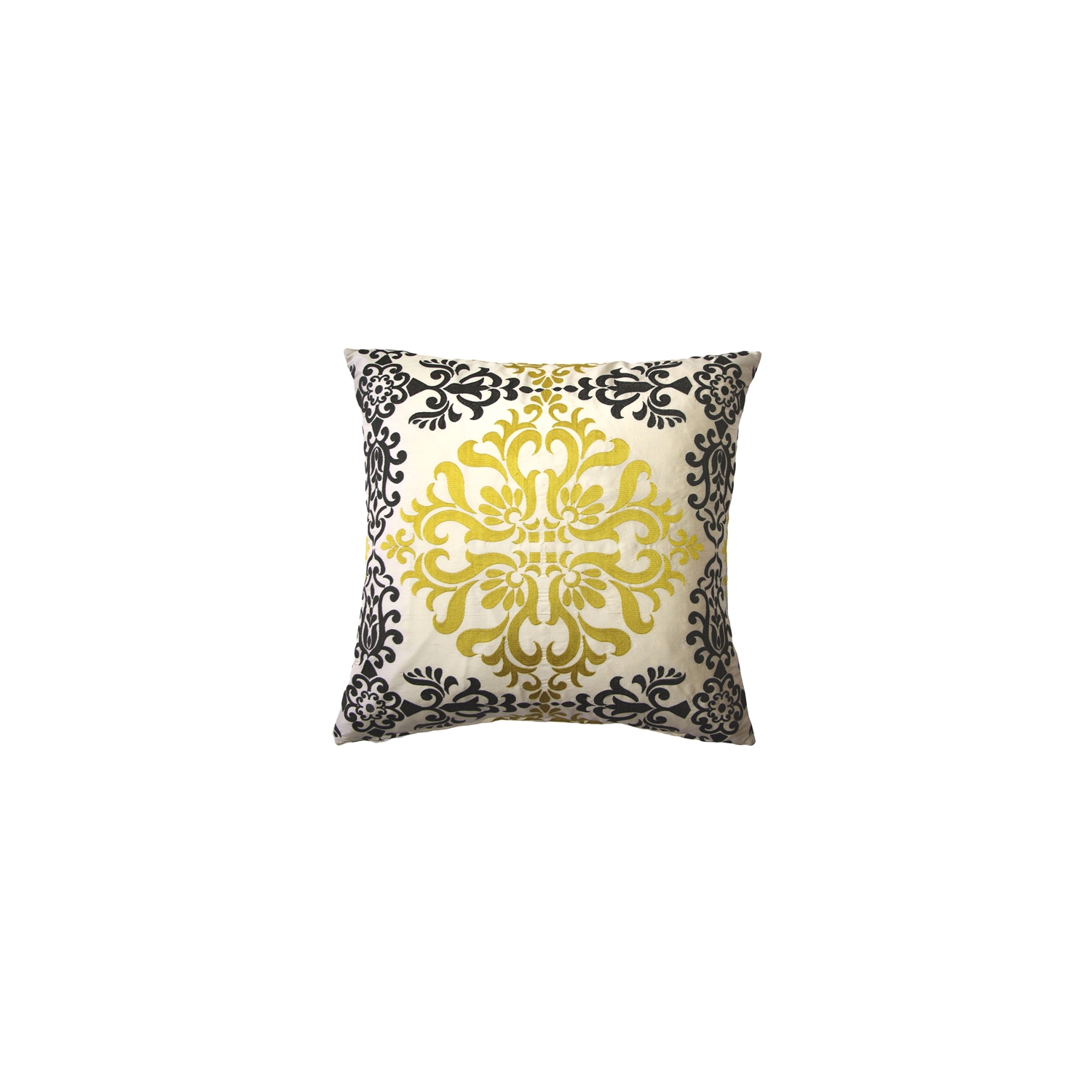 Sumatra Medallion Embroidered Silk Decorative Throw Pillow, 21"x21"