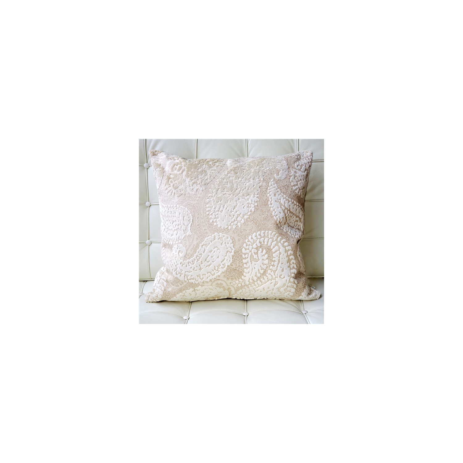 Rochelle Vanilla Paisley Velvet Pillow, 20"x20"
