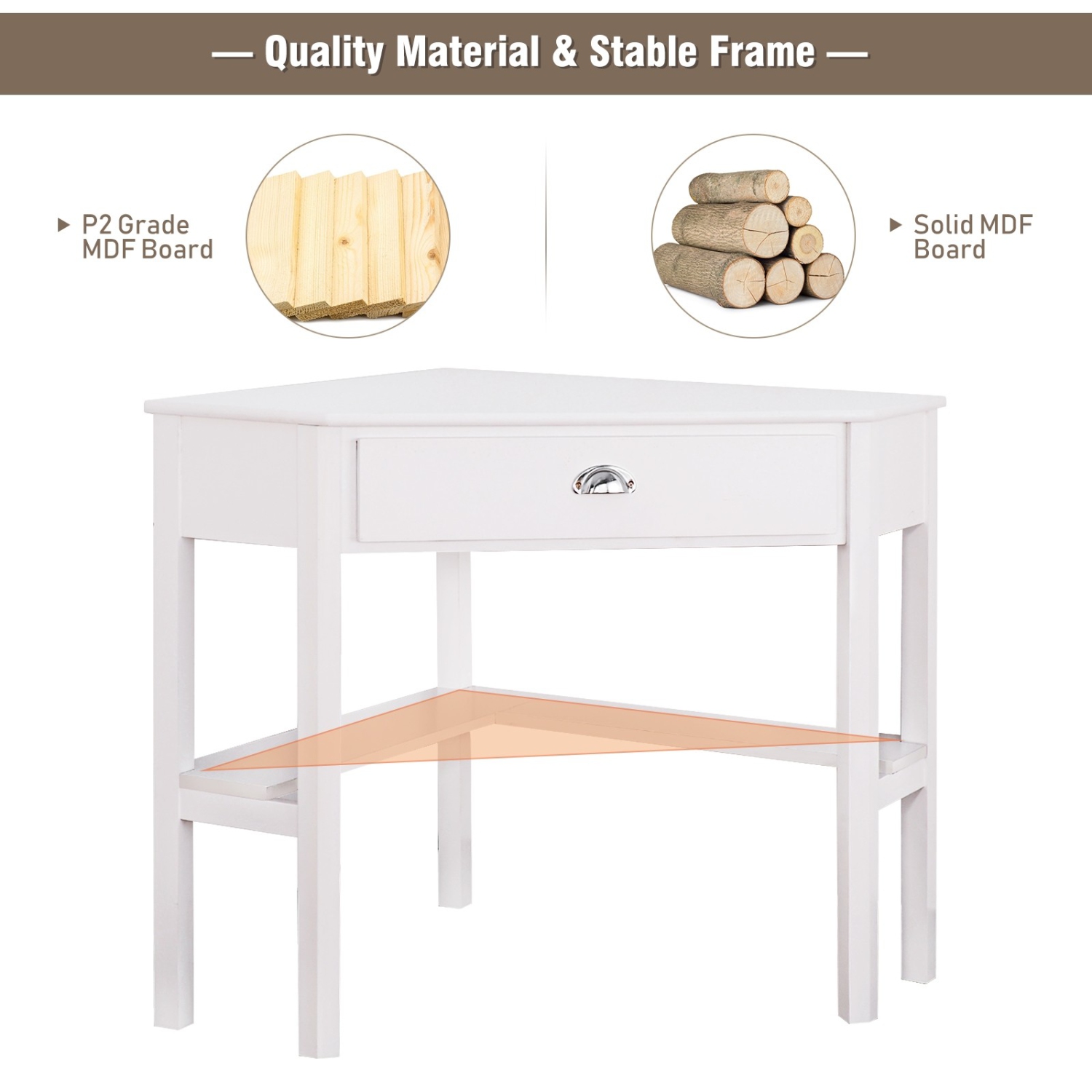 Corner Wooden PC Laptop Computer Desk-White