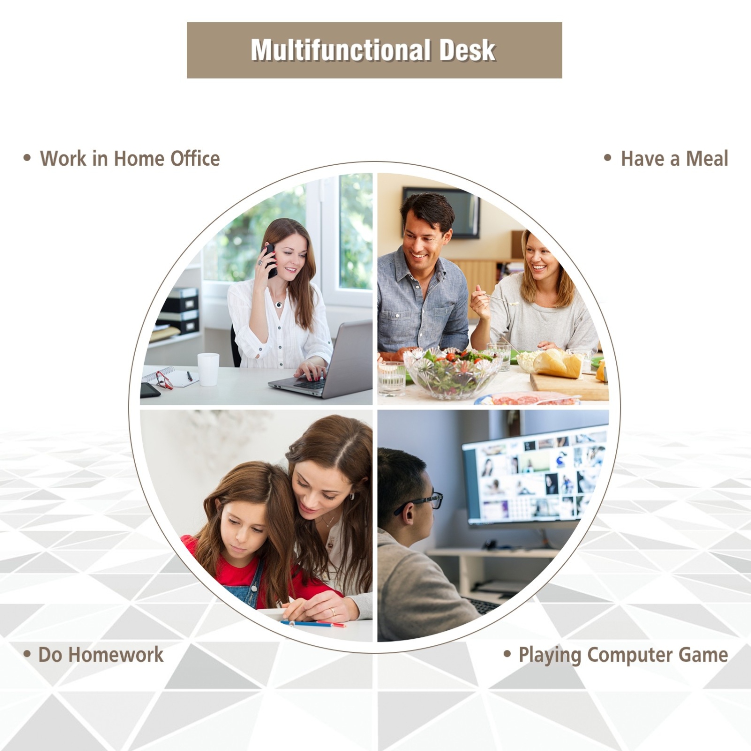 Corner Wooden PC Laptop Computer Desk-White